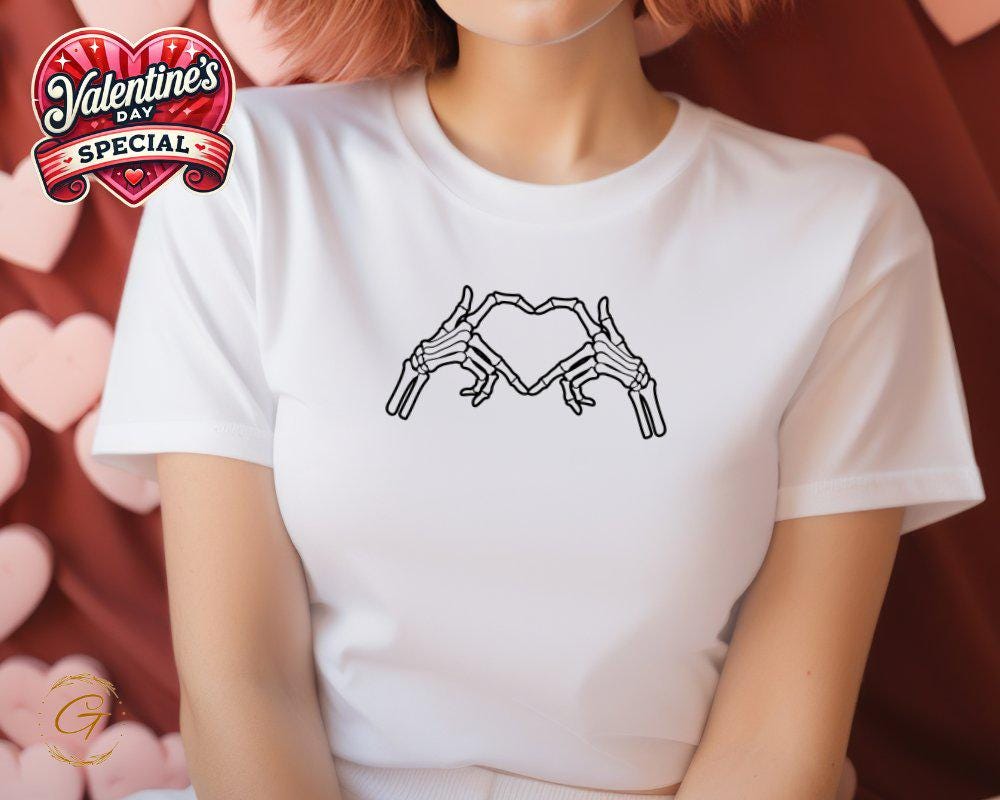 Valentines T-Shirt, Skeleton Hands Heart Design Shirt