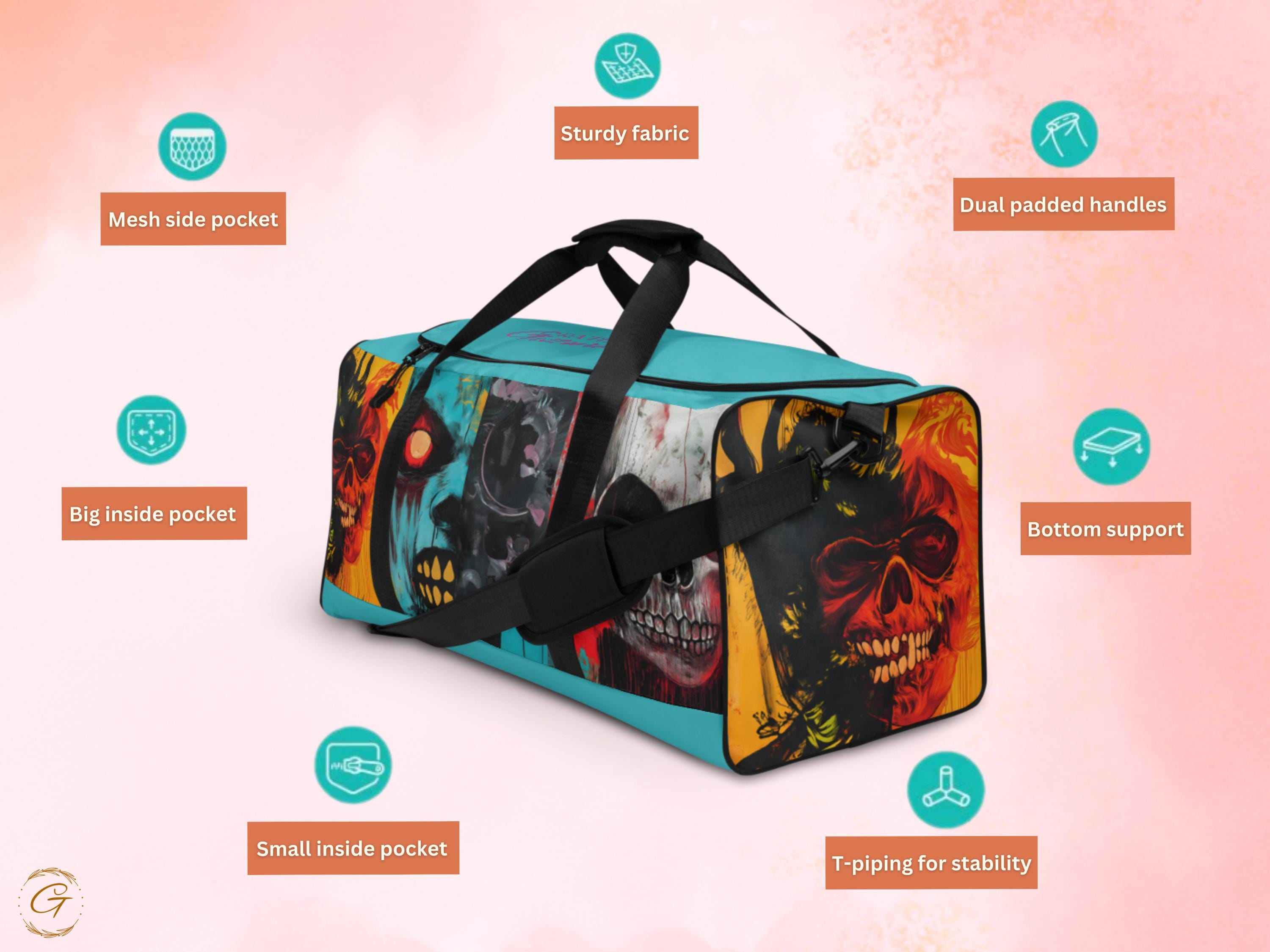 Skull AOP Duffel Bag :Unique Zombie Art Gym Bag