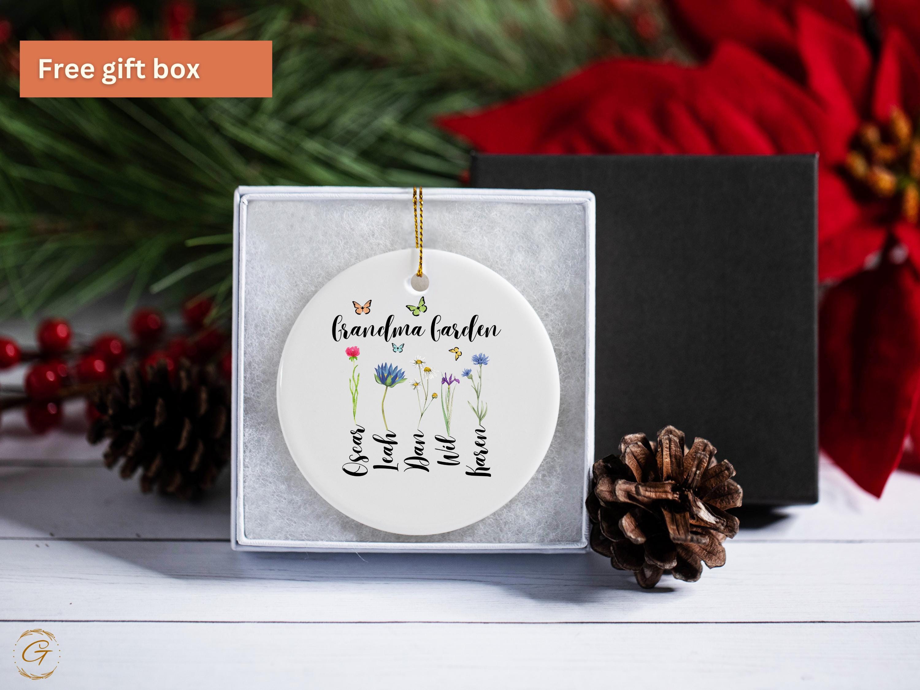 Custom Grandma Garden Ornament, Personalized Family Names Ornaments, Floral Design Keepsake, Unique Cute Gifts for Grandma, Special Occasion
