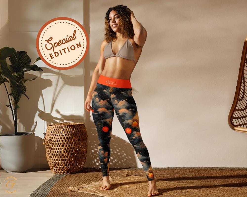 Quantum Clouds AOP Yoga Leggings and Shorts, Unique Women’s Activewear, Comfortable High-Stretch Perfect for Yoga Fitness and Everyday Style