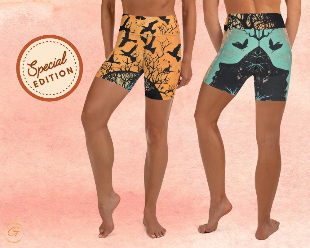 Crow Tree AOP Yoga Shorts High-Waisted Halloween Activewear