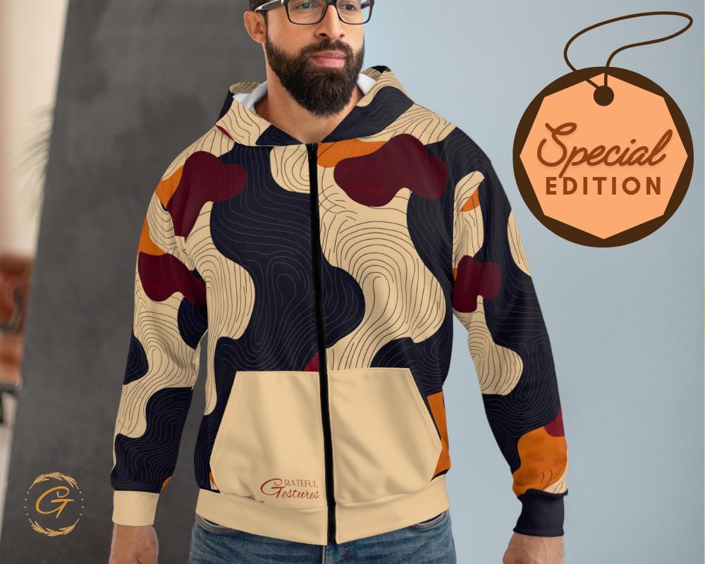 Wave Lines Design Unisex Zip Hoodie All-Over Print