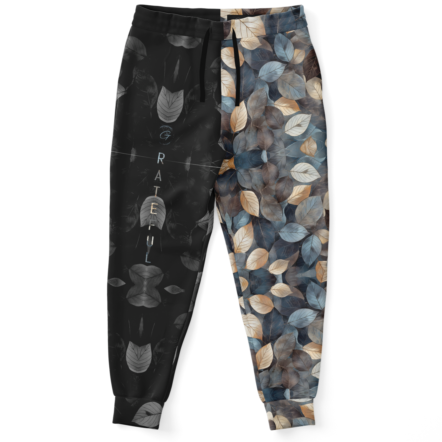 Two-Tone Leaf Print Joggers – Aesthetic Nature-Inspired Sweatpants