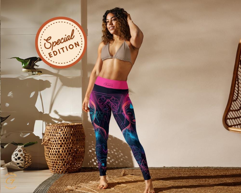 Neon Lines AOP Design Yoga Shorts and Leggings, Vibrant Activewear for Women Comfortable Stretch, Perfect for Yoga Fitness and Everyday Wear