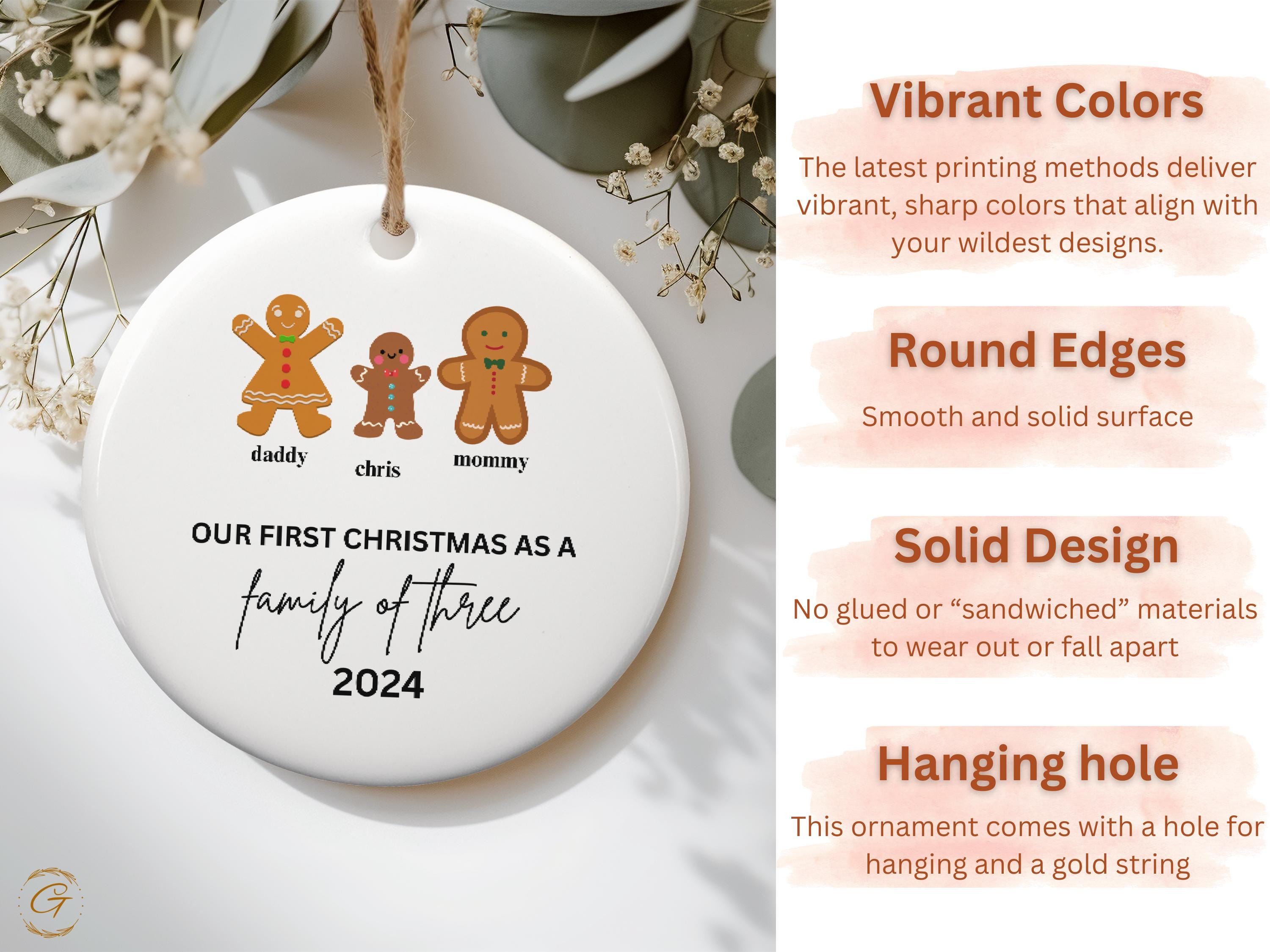 Personalized Gingerbread Family Ornaments, Our First Christmas As A Family 2024, Custom Christmas Tree Decorations, Holiday Family Keepsakes