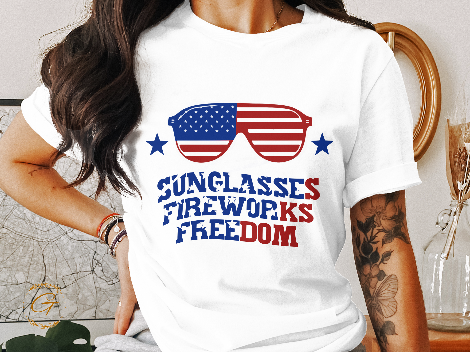 Sunglasses Fireworks Freedom T-Shirt - Patriotic Summer Tee