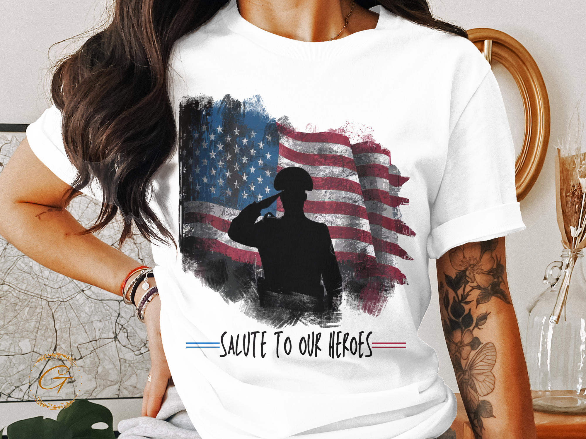 Patriotic Military Salute T-Shirt – "We Will Never Forget" American Flag Graphic Tee