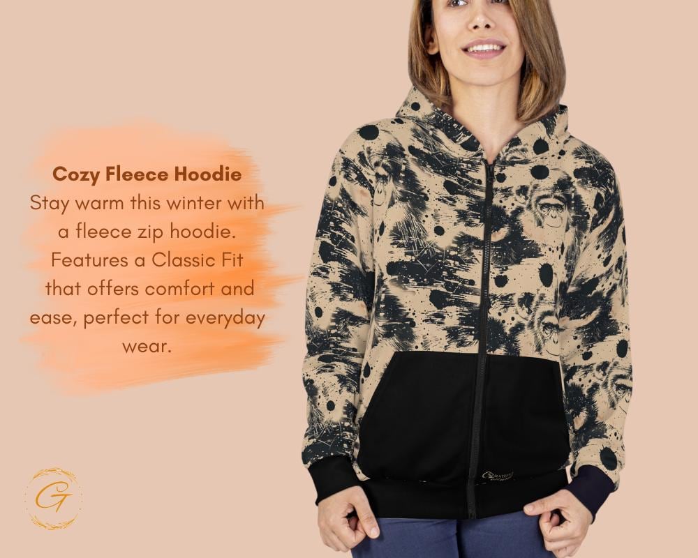 Vintage Monkey Zip Hoodie All-Over Print