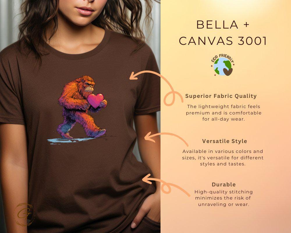 Bigfoot Sasquatch Holding Heart Graphic Tee