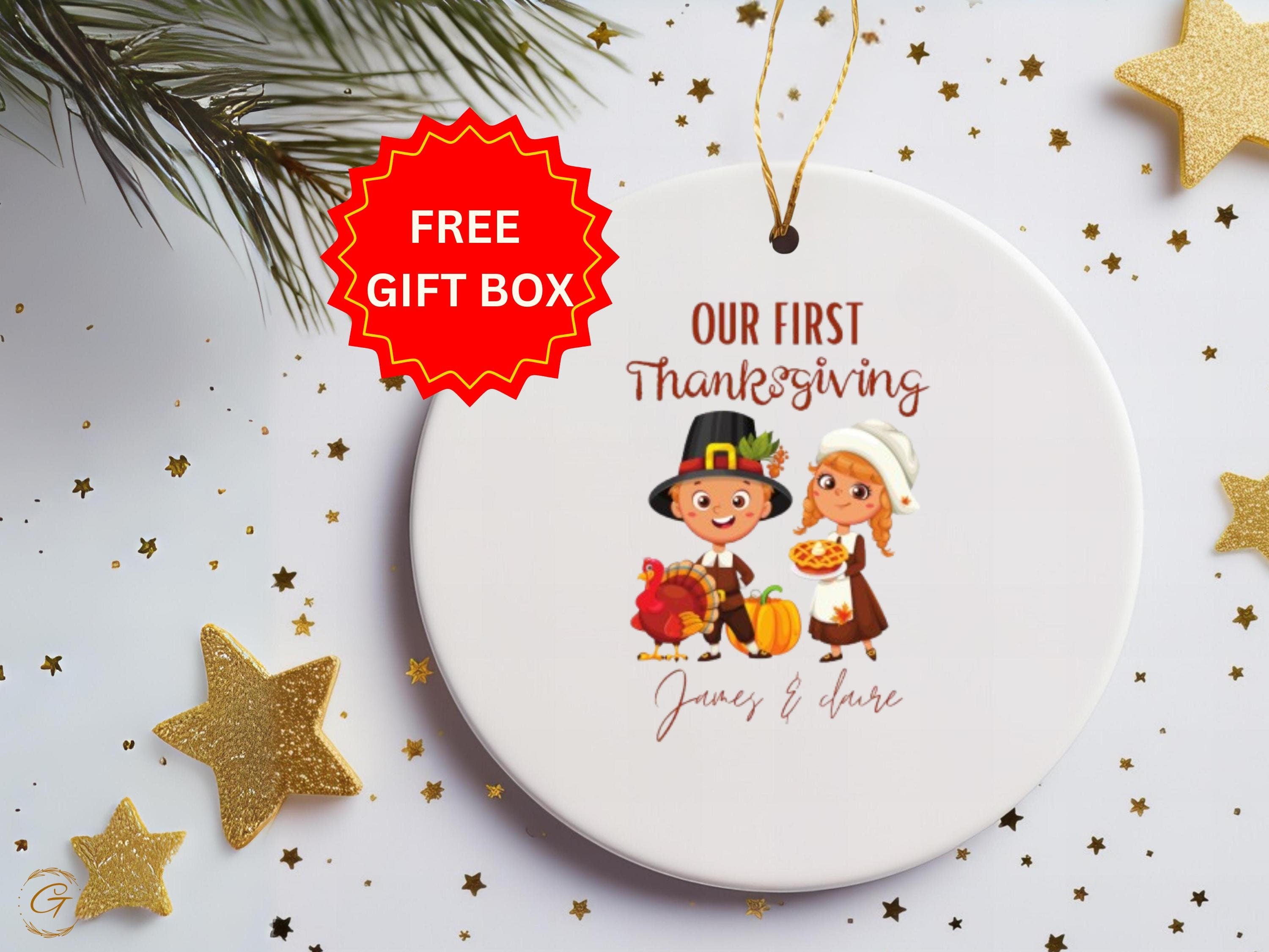 First Couple Thanksgiving Ornament, Cute Thanksgiving Decoration, Personalized Holiday Keepsake, Kids Holiday Gift, Harvest Celebration Gift