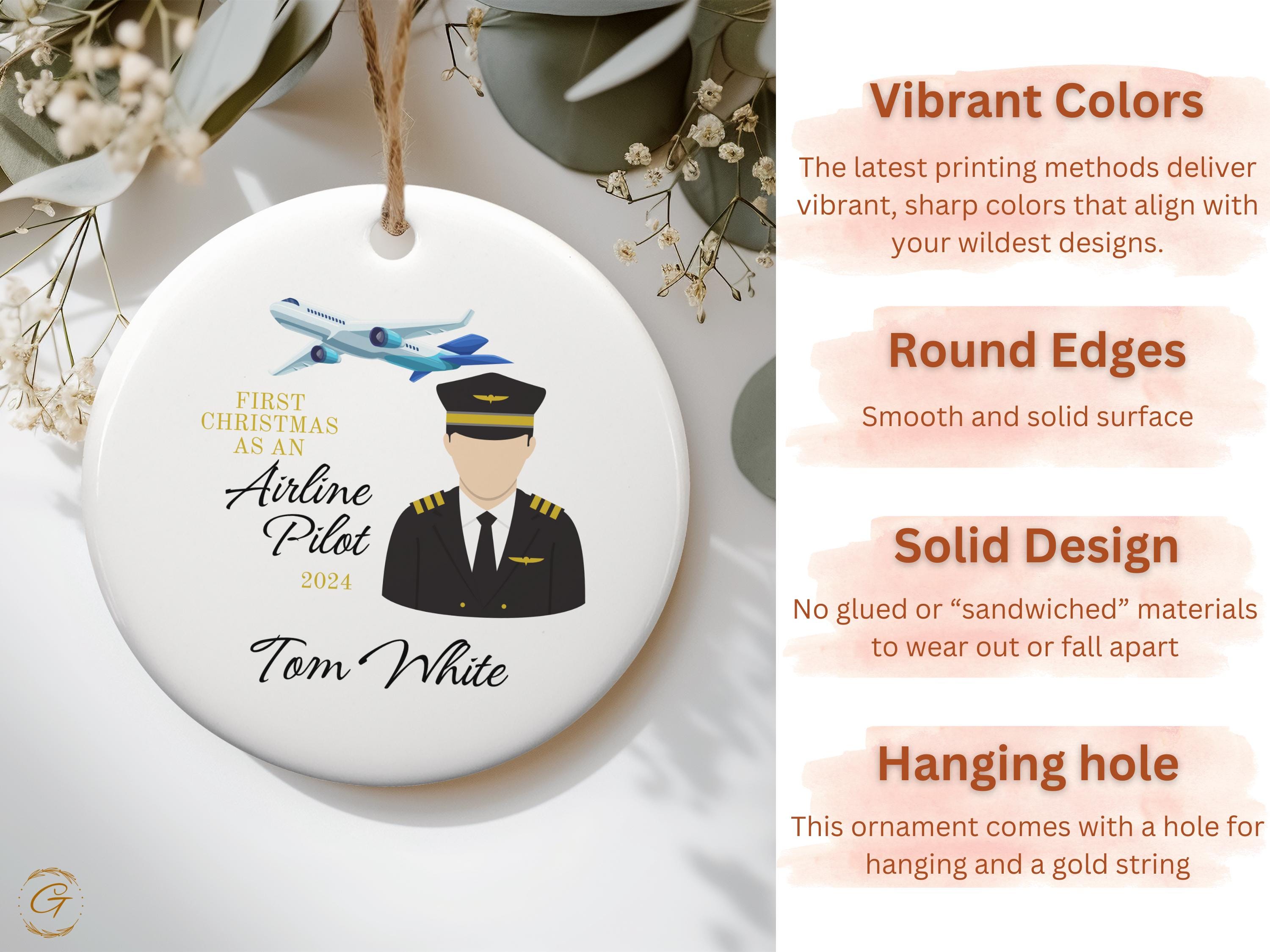 Personalized First Christmas as Airline Pilot Ornament, 2024 Custom Pilot Gift Custom Christmas Ornament, Airline Pilot Gift, Aviation Gifts