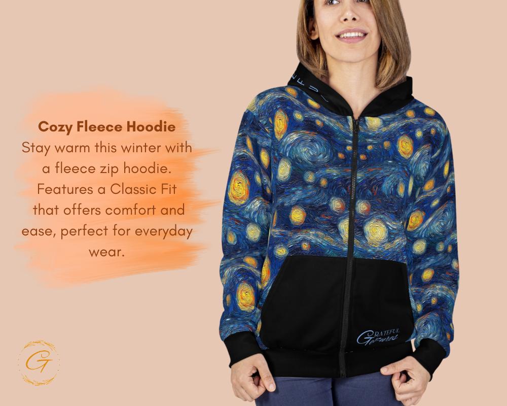 Starry Night Unisex Zip Hoodie All-Over Print Van Gogh Inspired Sweatshirt