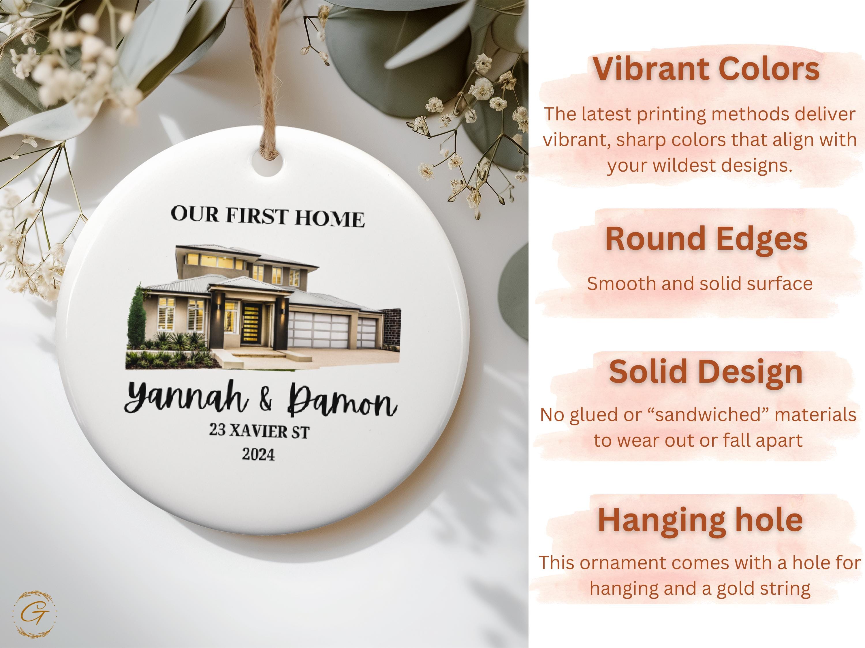 Personalized First Home Ornament, Custom Housewarming Gifts, New Homeowner Keepsake, House Photo Ornament, Home Sweet Home Gift for Neighbor