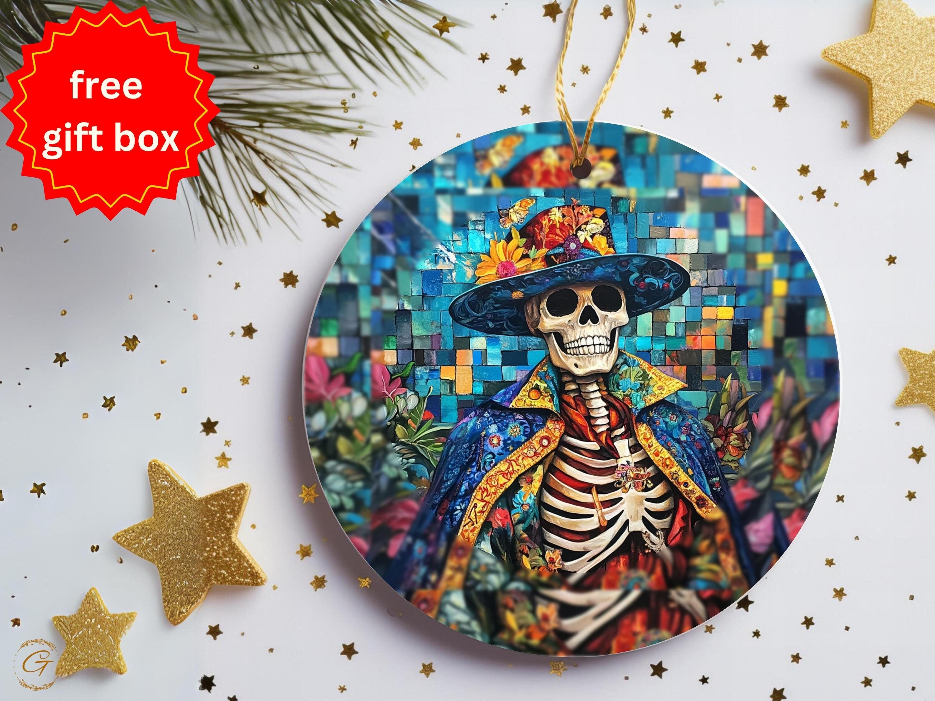 Day of the Dead Skeleton Ornament, Mexican Holiday Gift Decor