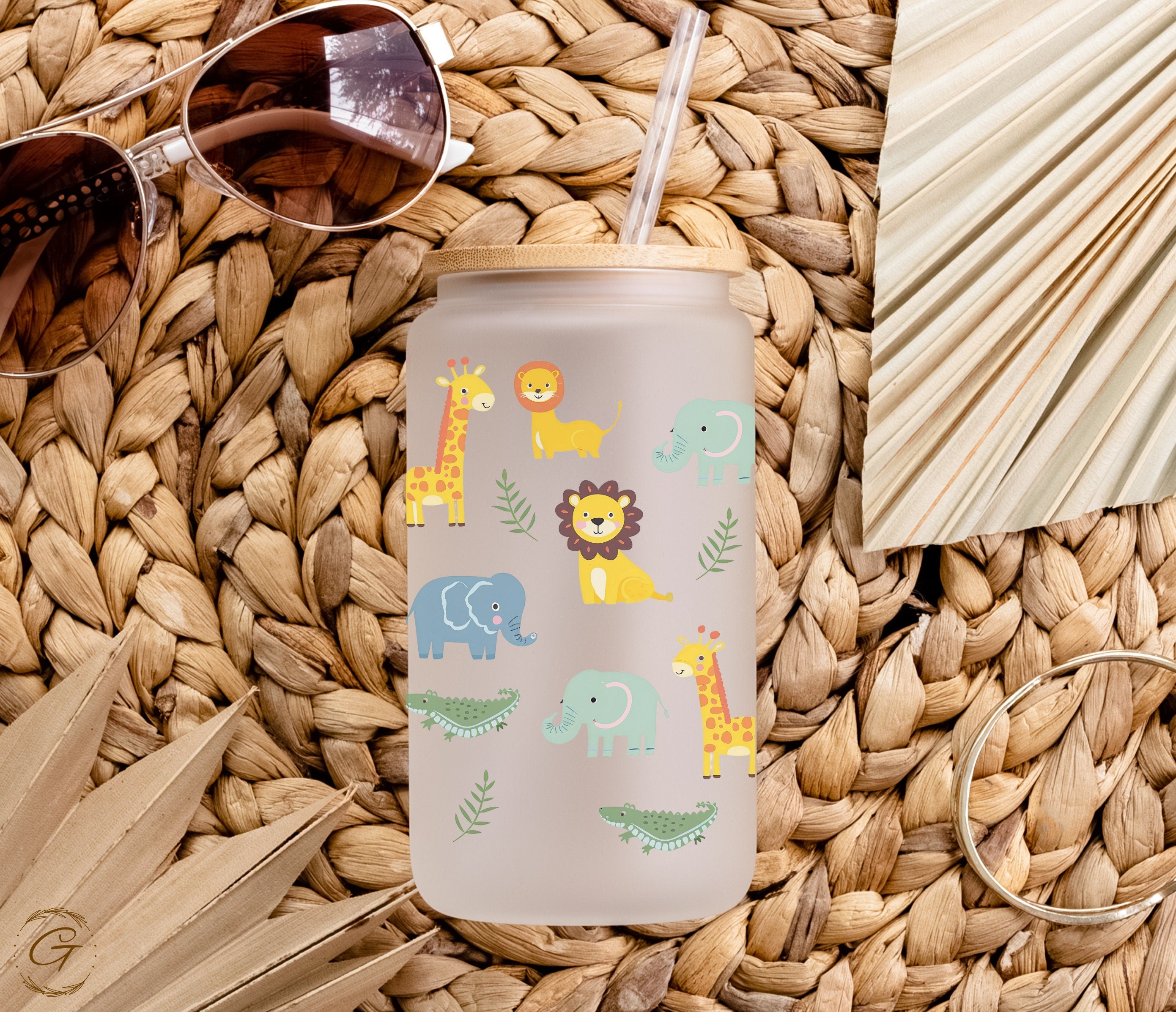 Jungle Animals Frosted Glass Cup