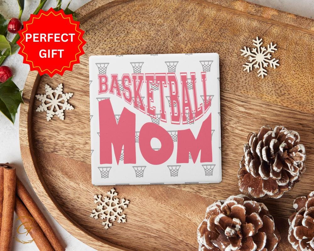 Basketball Mom Square Soapstone Coasters with Cork Backing