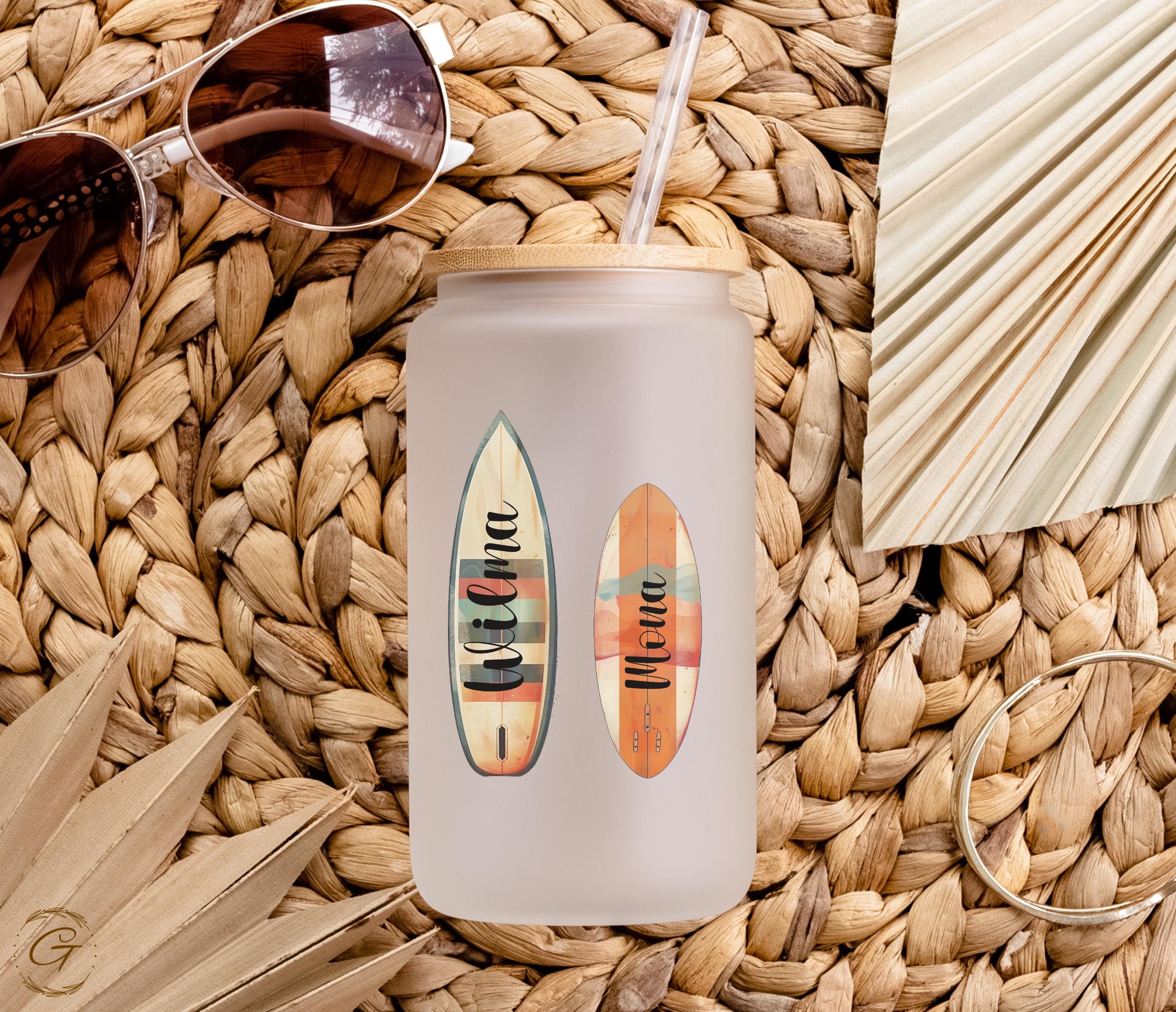 Surf Mom Daughter Design Frosted Glass Cup