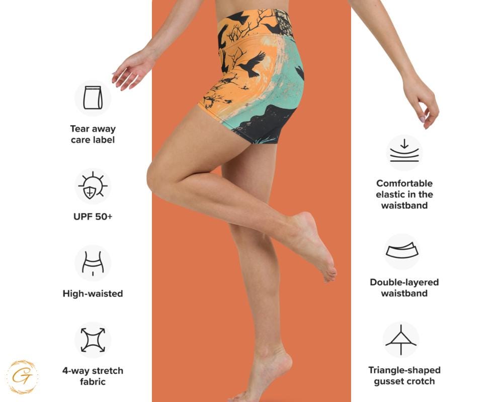 Crow Tree AOP Yoga Shorts High-Waisted Halloween Activewear