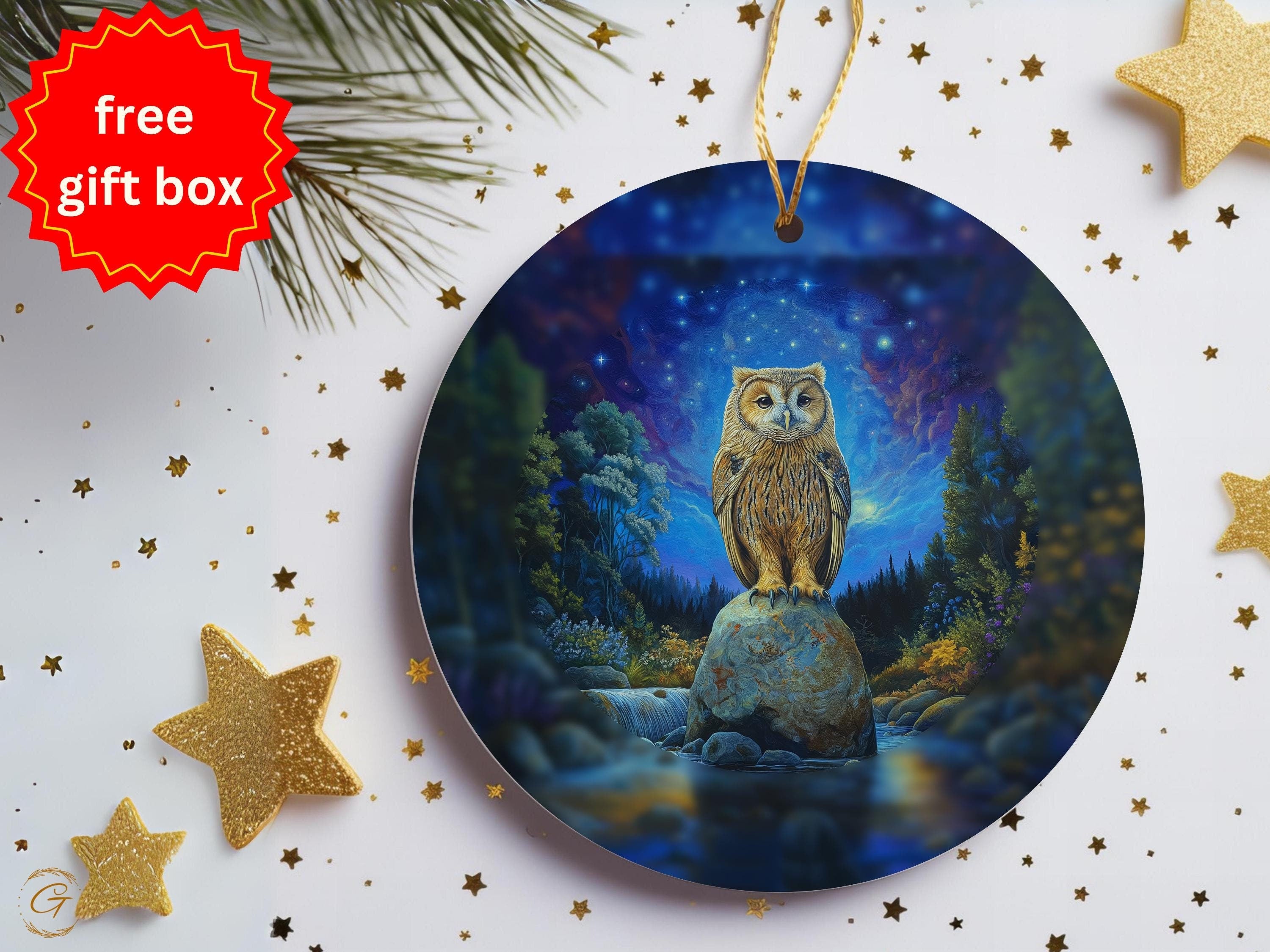 Owl Ornament, Night Sky Art Halloween Decor, Unique Owl Decor, Handcrafted Owl Figurine Forest Decor, Woodland Animal Art, Nature Home Decor