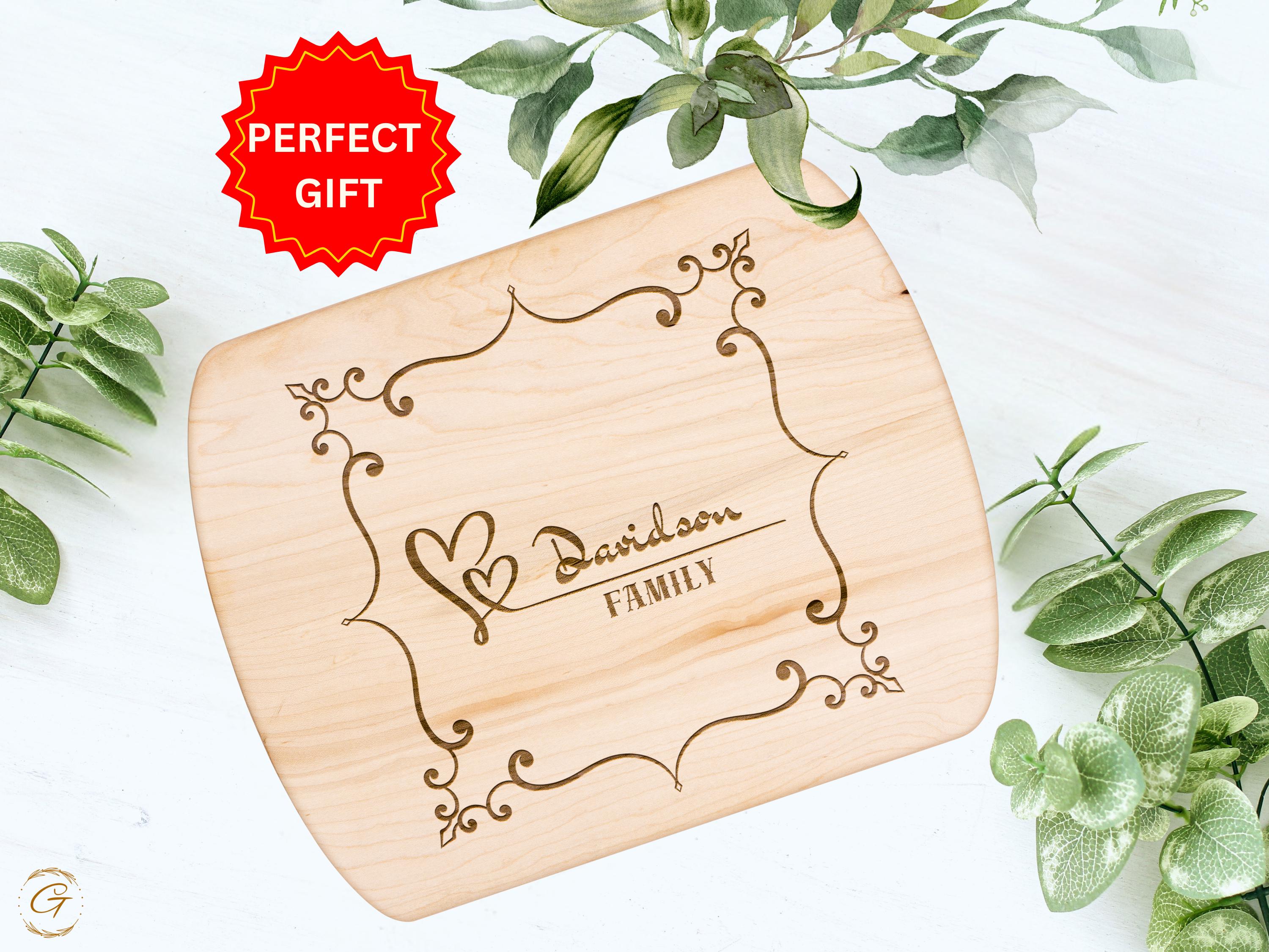 Personalize Hardwood Oval Cutting Board with Family Name & Heart Decor | Custom Kitchen Decor | Wedding Gift | Housewarming Kitchen Presents