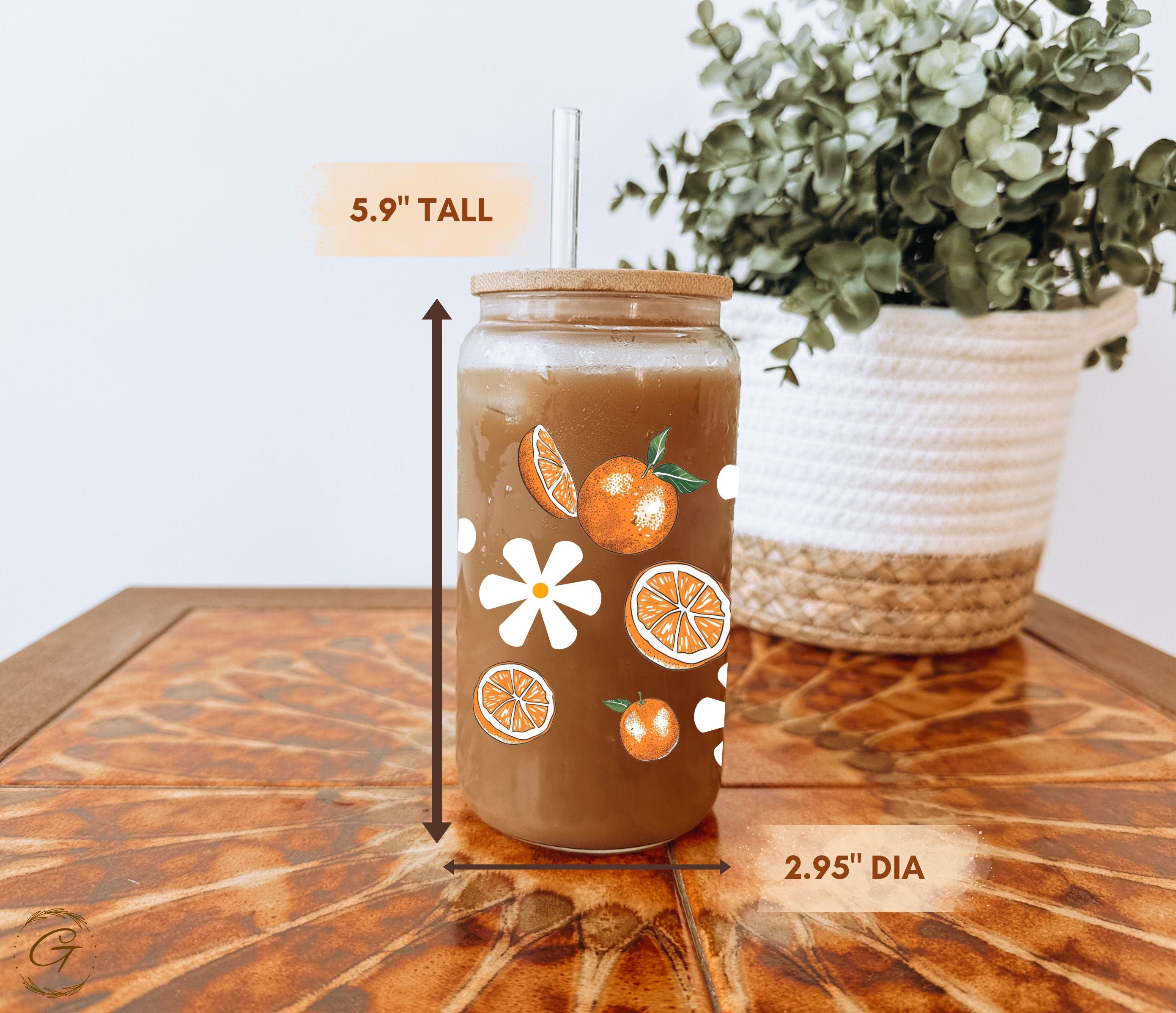 Citrus Orange Blossom Glass Cup Bright Floral Design