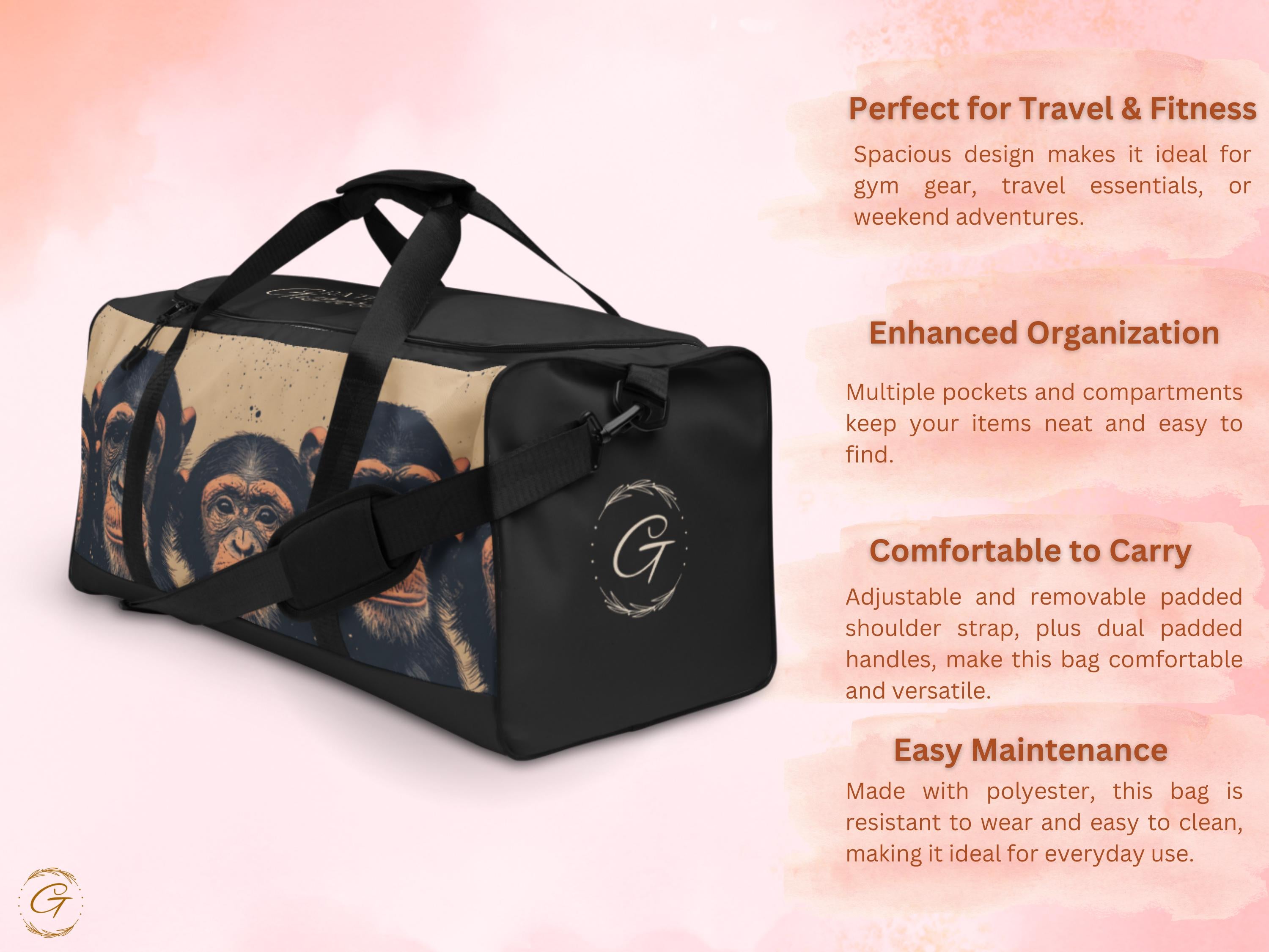 Chimpanzee AOP Duffel Bag - Cool Animal Print Gym Bag