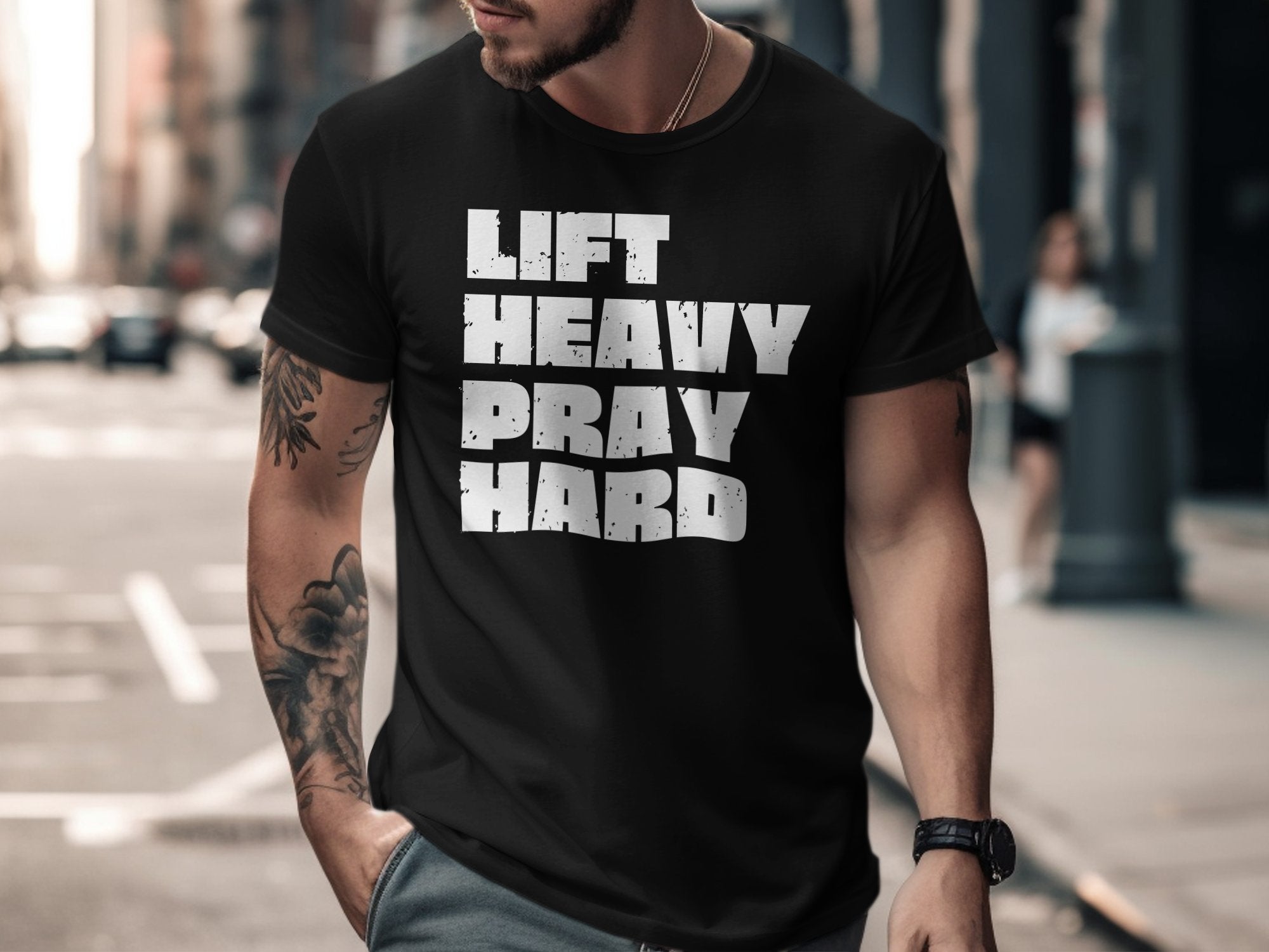 Lift Heavy Pray Hard Motivational T-shirt product