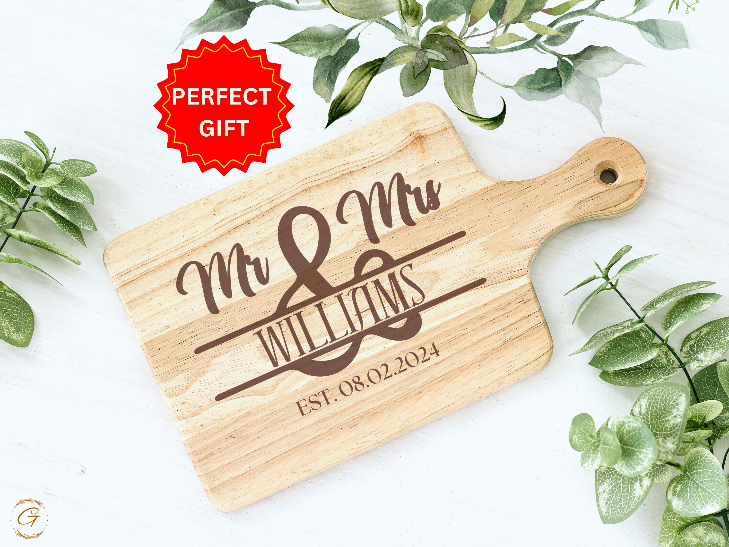 Personalized Wedding Cutting Board | Mr & Mrs with Date | Engraved Couples Gift | Custom Wedding Board for Newlyweds | Unique Kitchen Decors