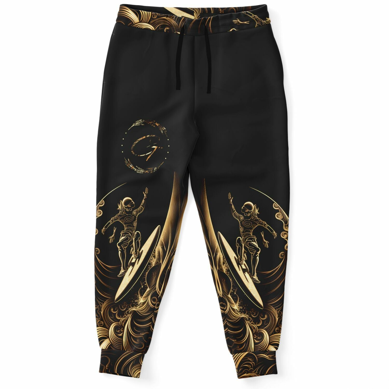 Gold Surfer Joggers – Black and Gold Wave Sweatpants