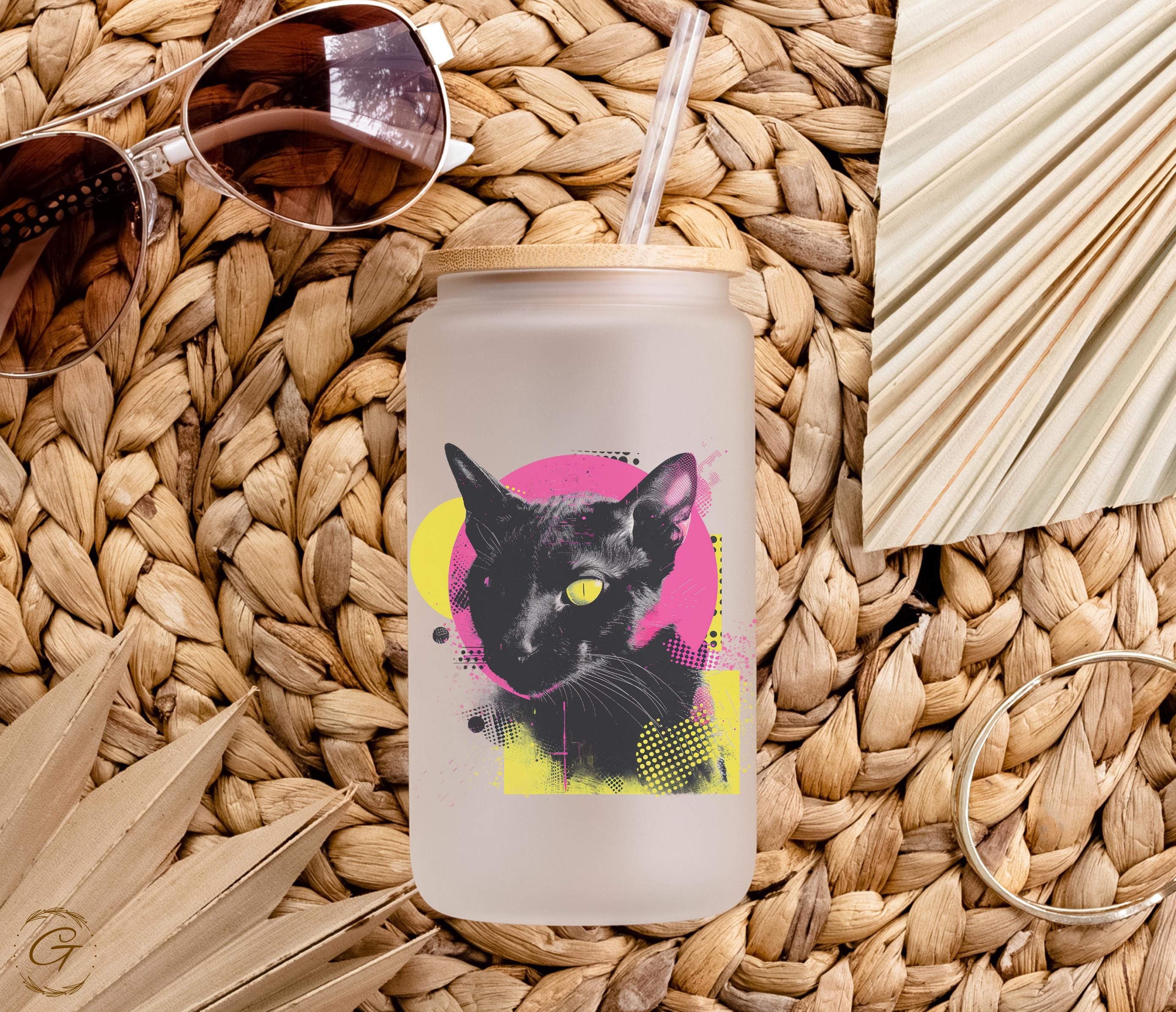 Cat Lover Neon Colored Frosted Glass Cup