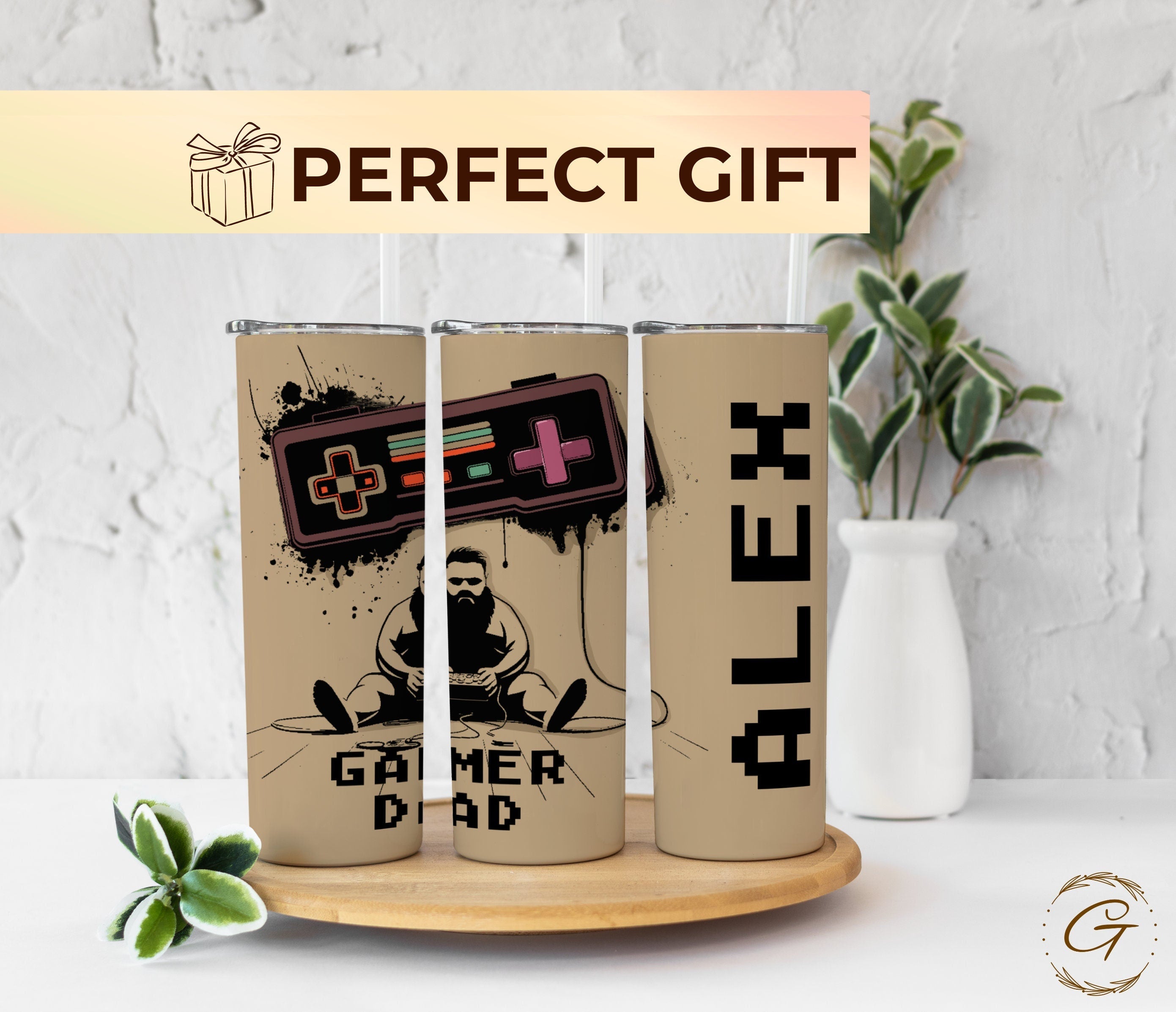 Gamer Dad Skinny Tumbler 20oz, PlayStation Figure