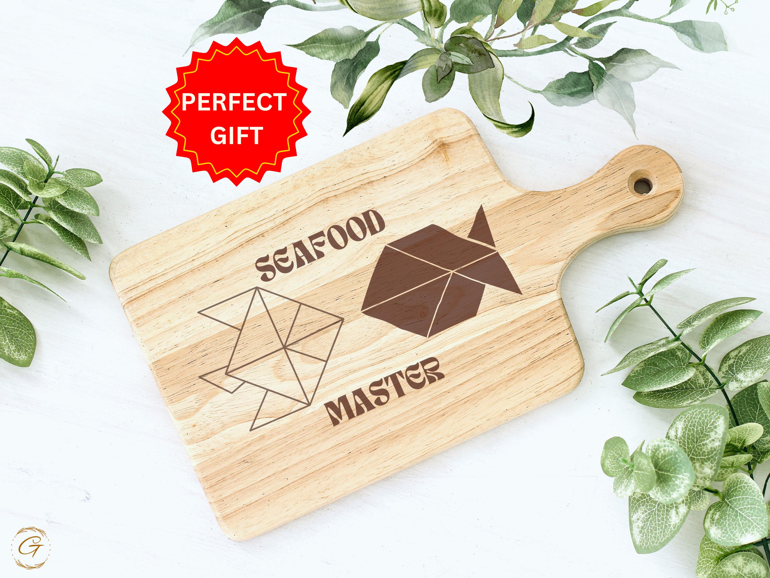 Seafood Master Hardwood Cutting Board | Perfect Rustic Gift for Seafood Lover & Chef| Gift for Kitchen Lovers | Board for Seafood Enthusiast