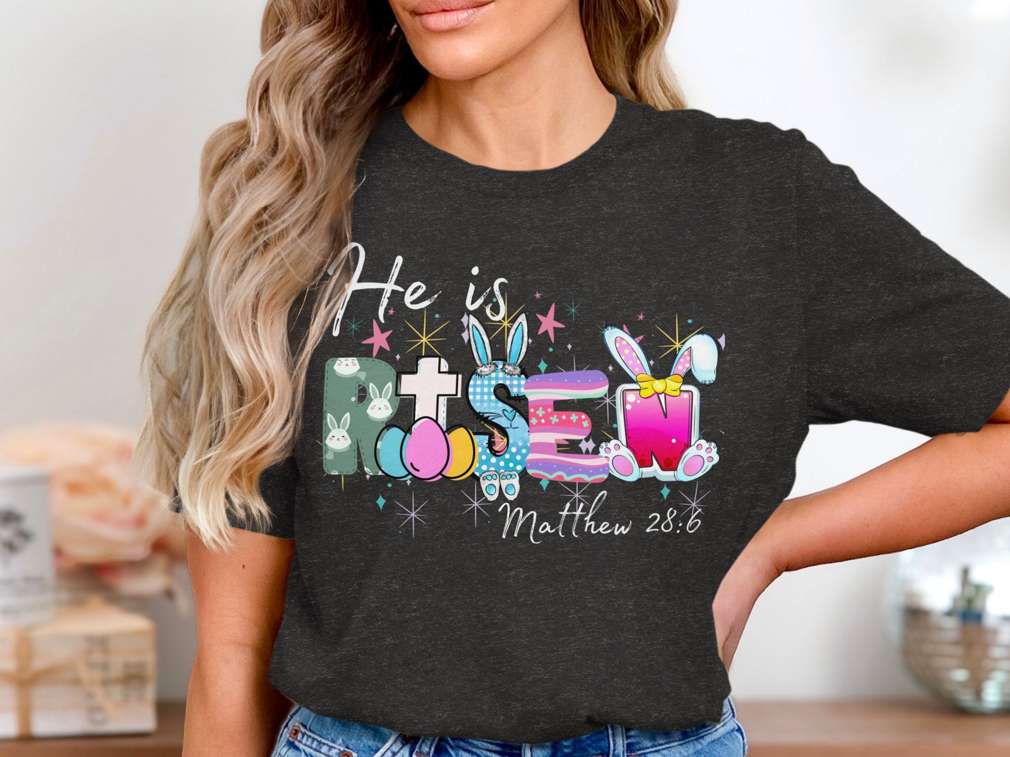 He is Risen Matthew 28 6 Easter Bunny Graphic product