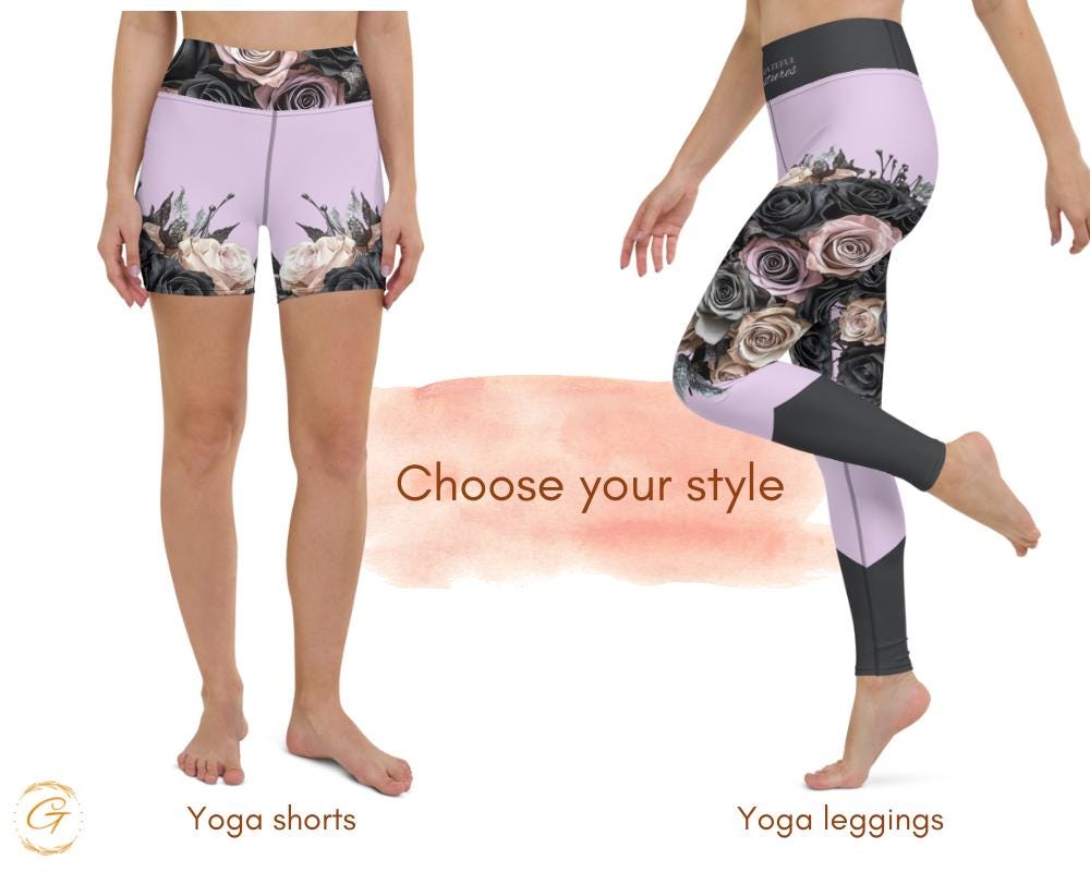 Roses All-Over Print Design Yoga Shorts and Leggings Womens Comfortable High Quality Activewear, Perfect for Workouts Yoga and Everyday Wear