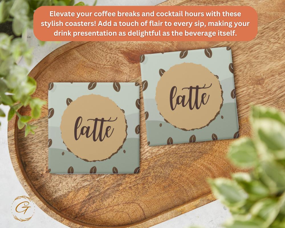 Soapstone Coaster with Latte with Coffee Beans Design Cork Backing, Coffee Lover Gift Home Decor Drink Coaster Perfect for Kitchen or Office
