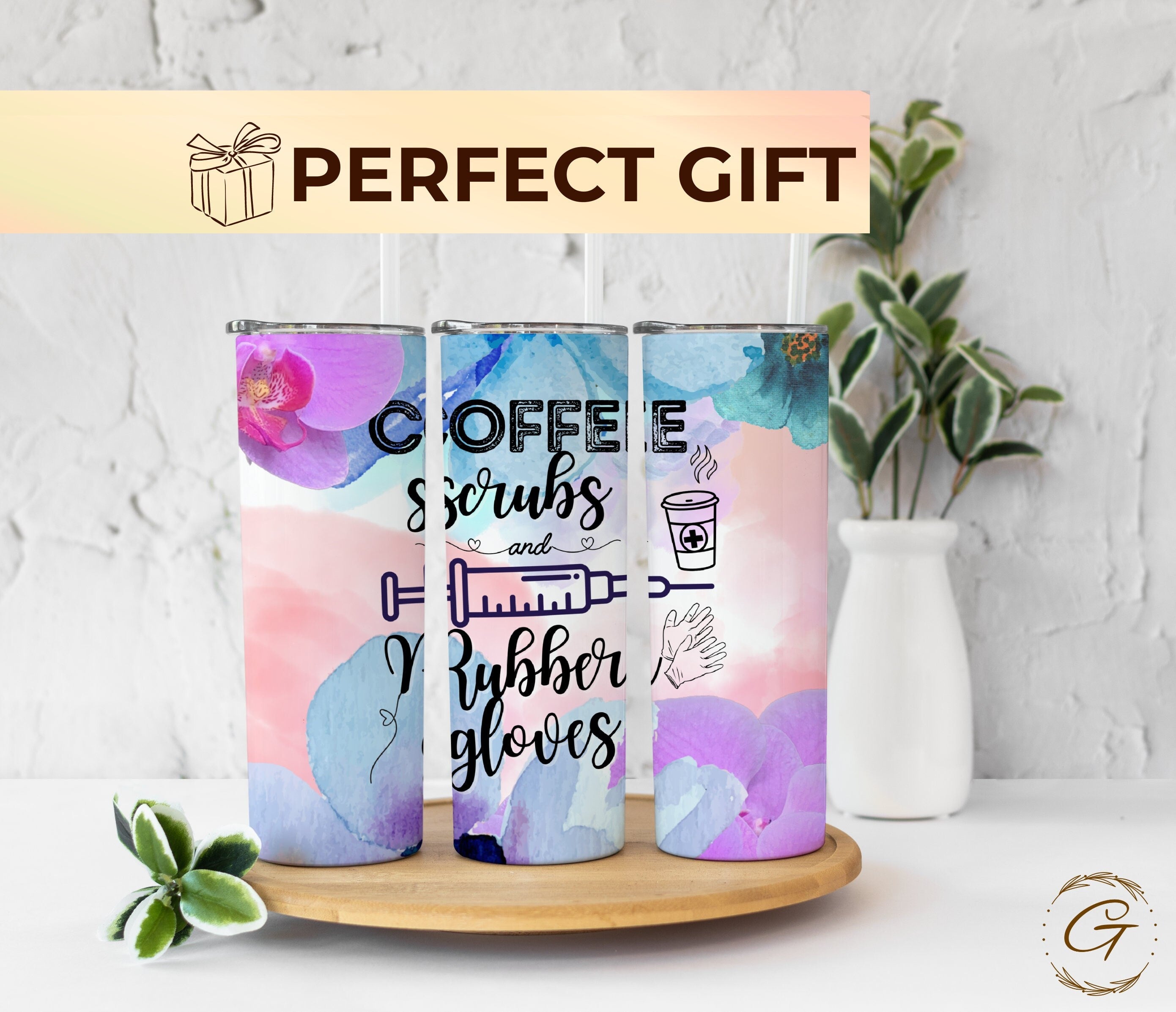 RN Coffee Scrubs Rubber Gloves Tumbler