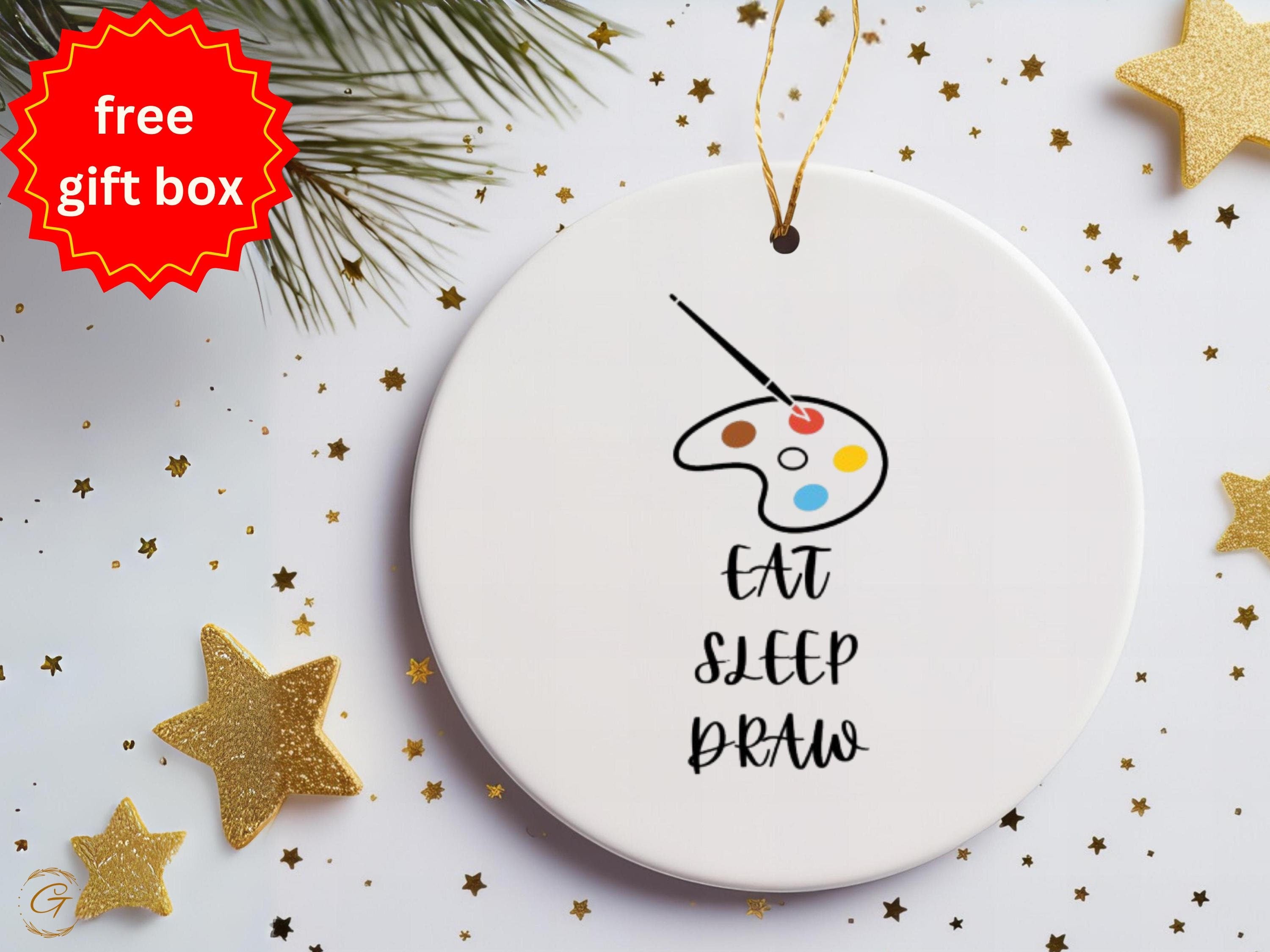 Art Palette Ornament, Eat Sleep Draw Quote, Artist Gift, Creative Decor, Unique Christmas Decoration, Art Lover's Ornament, Gift for Artists