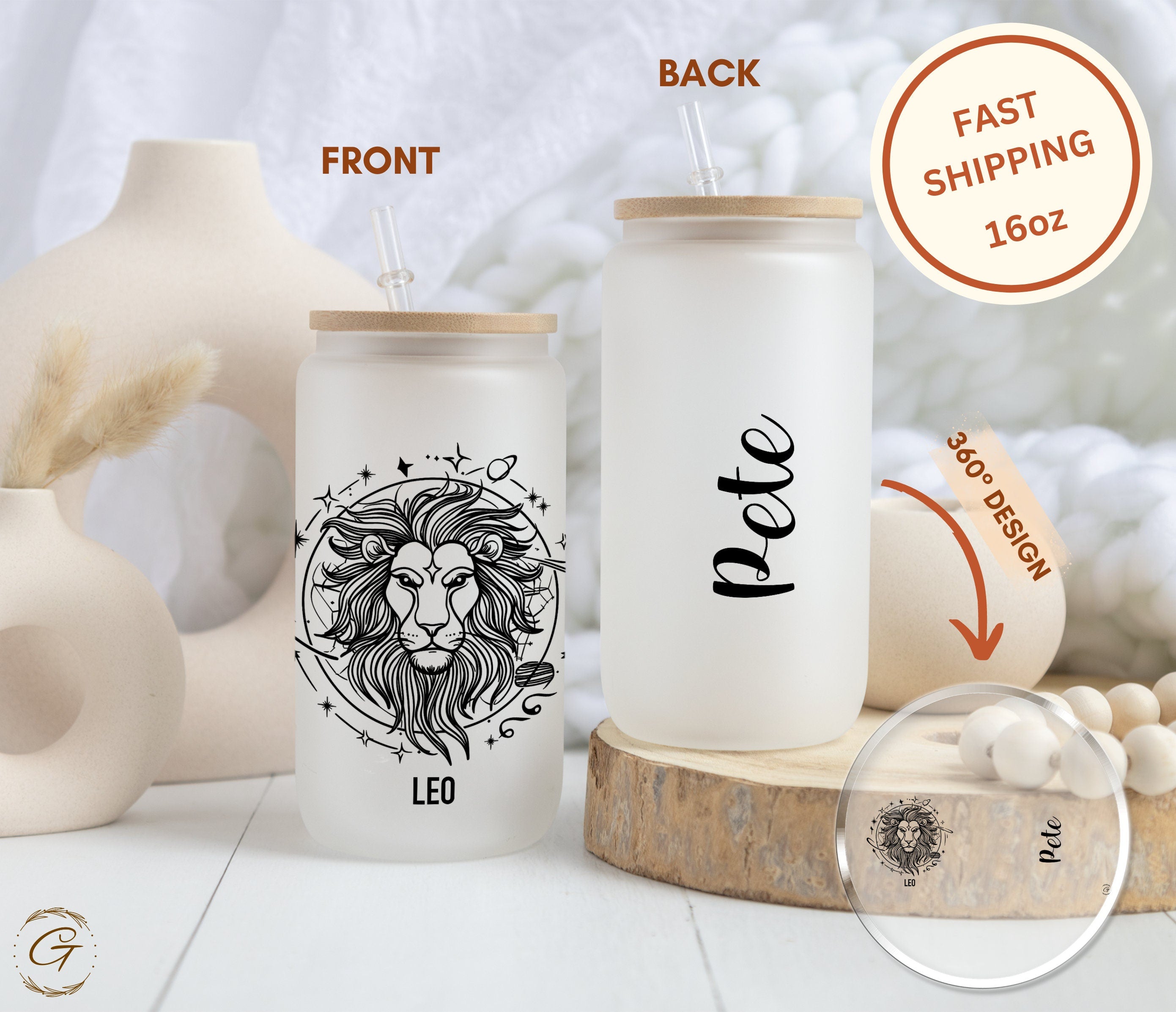 Zodiac Leo Frosted Glass Cup