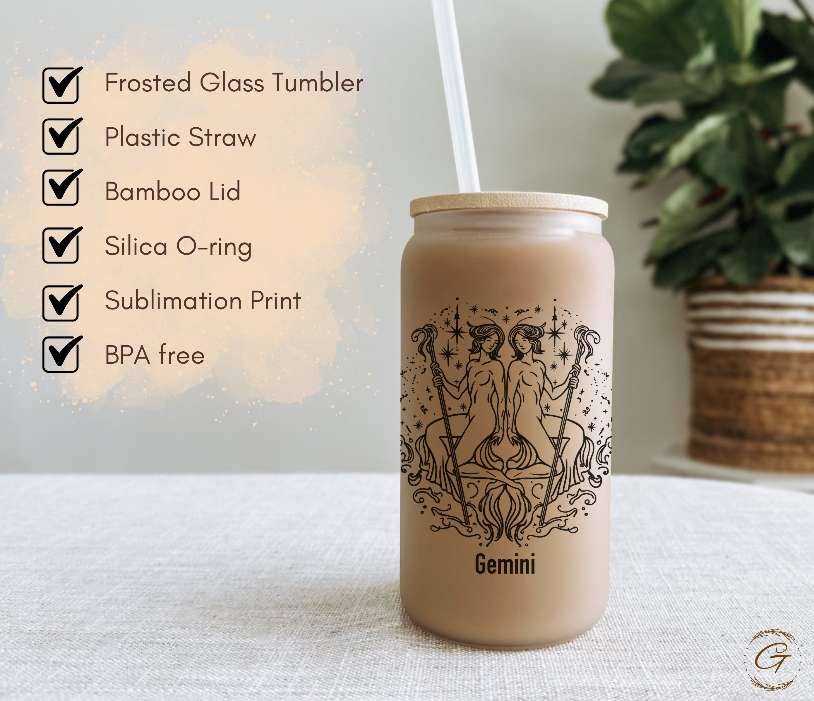 Gemini Zodiac Sign Frosted Glass Cup