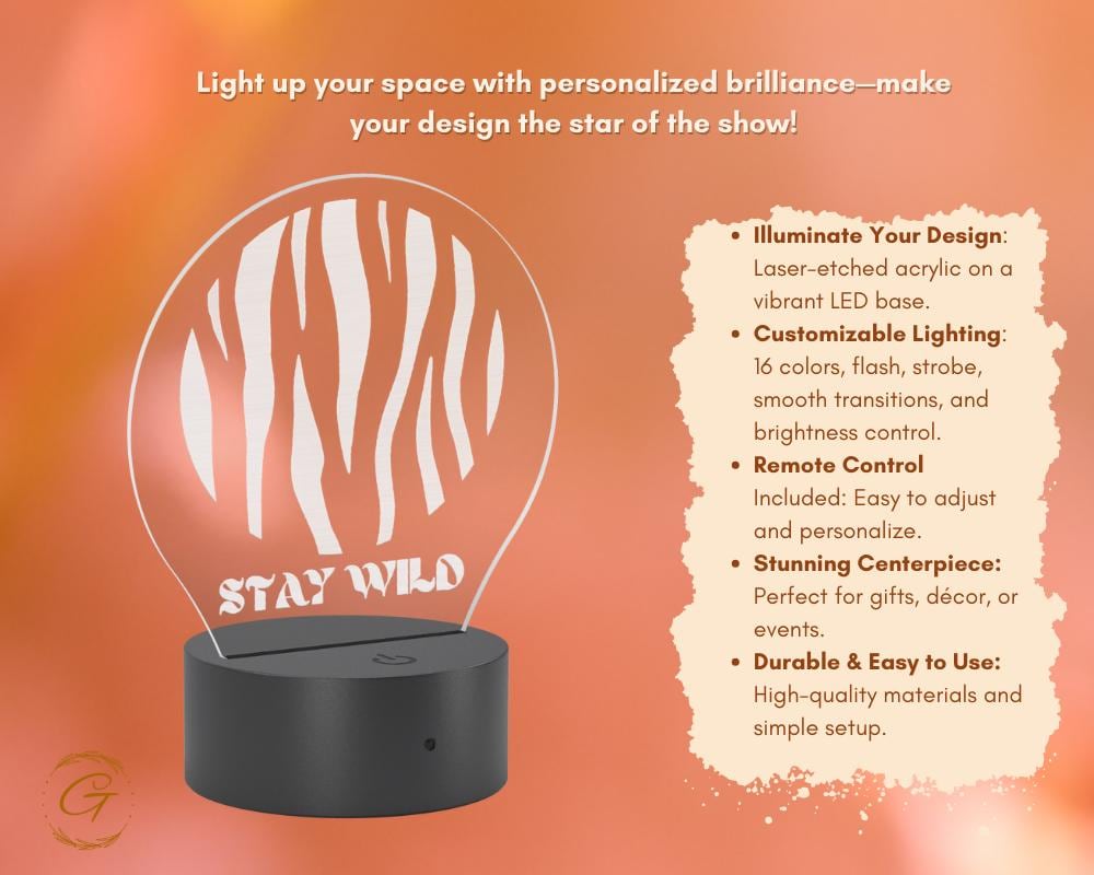 Stay Wild Design Circle Acrylic LED Sign, Custom Wall Light