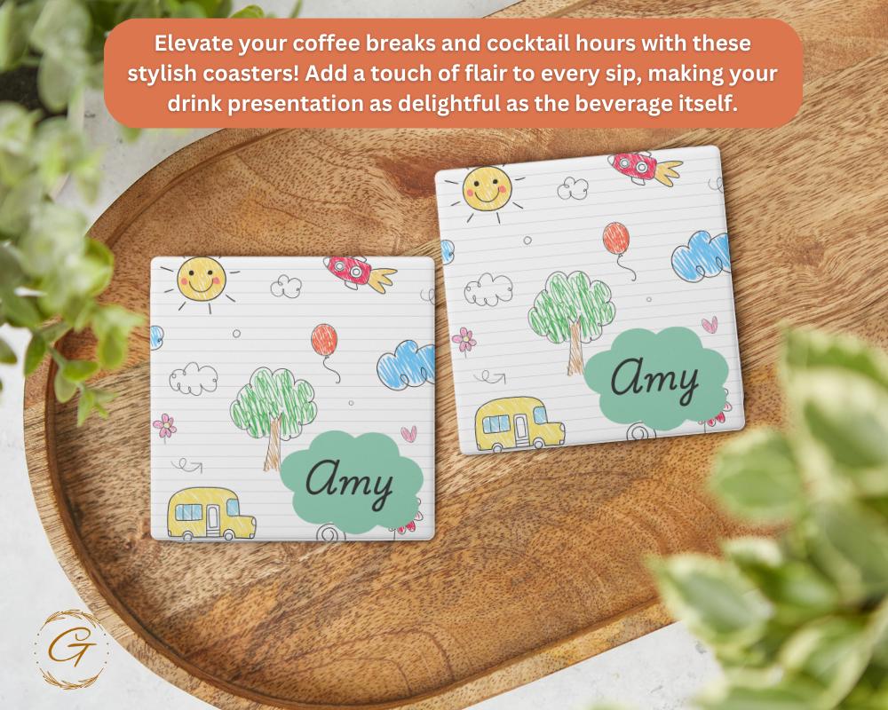 Personalized Soapstone Coaster with Custom Kids Name Design with Cork Backing, Stylish Unique Gift for Kids, Personalized Names Drink Holder