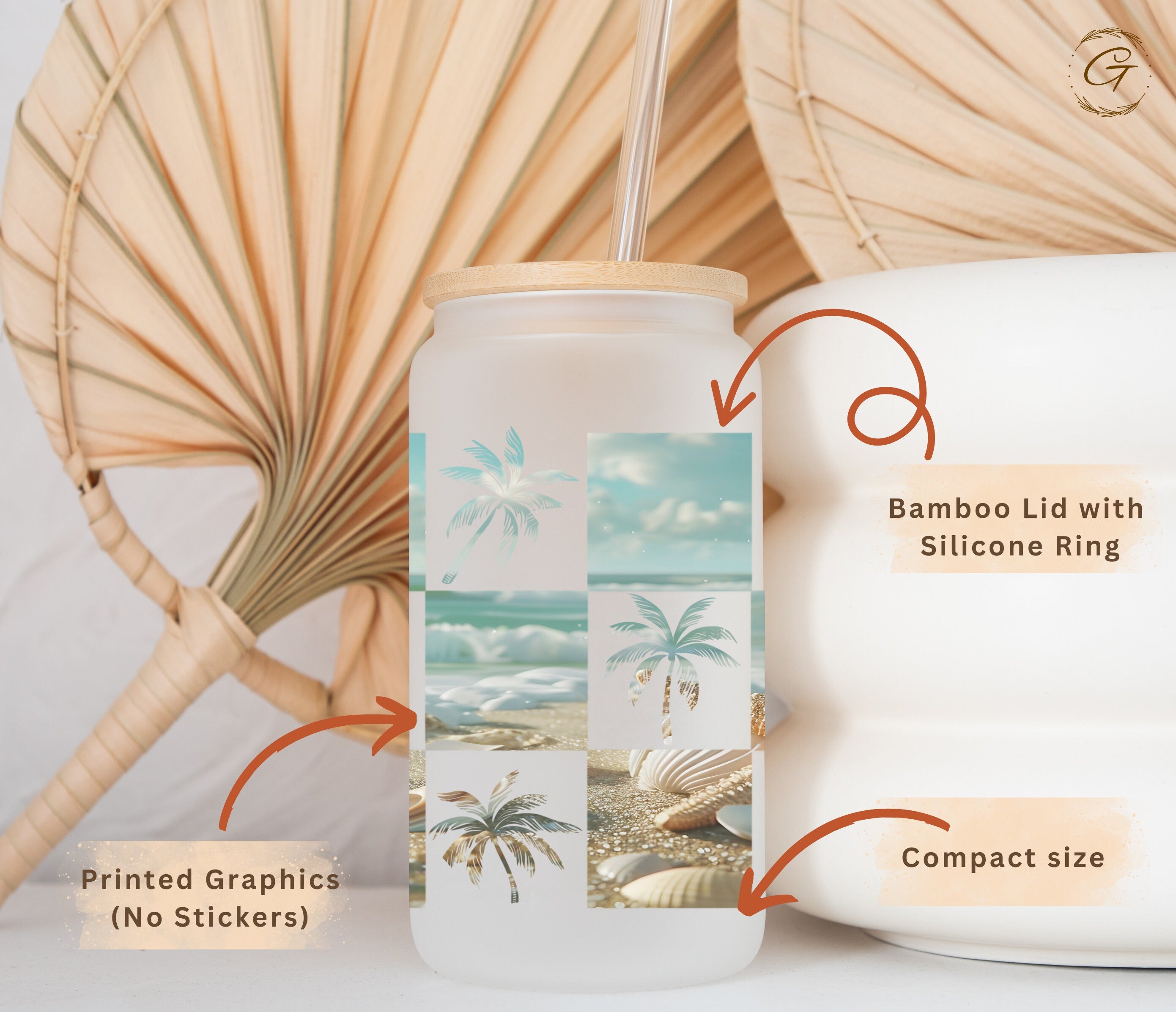 Tropical Checkered Beach Design Frosted Glass Cup