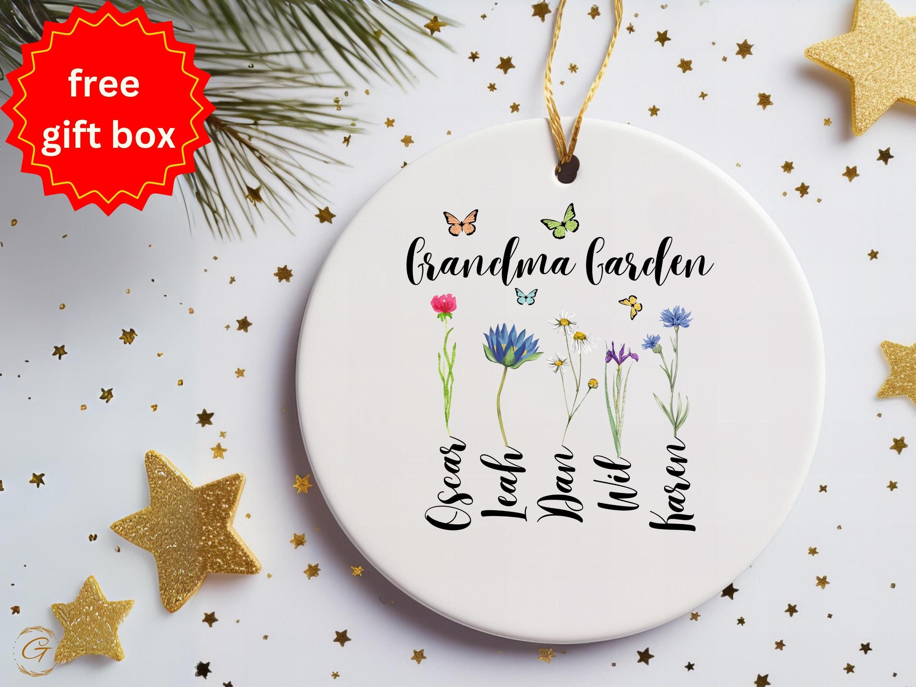 Custom Grandma Garden Ornament, Personalized Family Names Ornaments, Floral Design Keepsake, Unique Cute Gifts for Grandma, Special Occasion