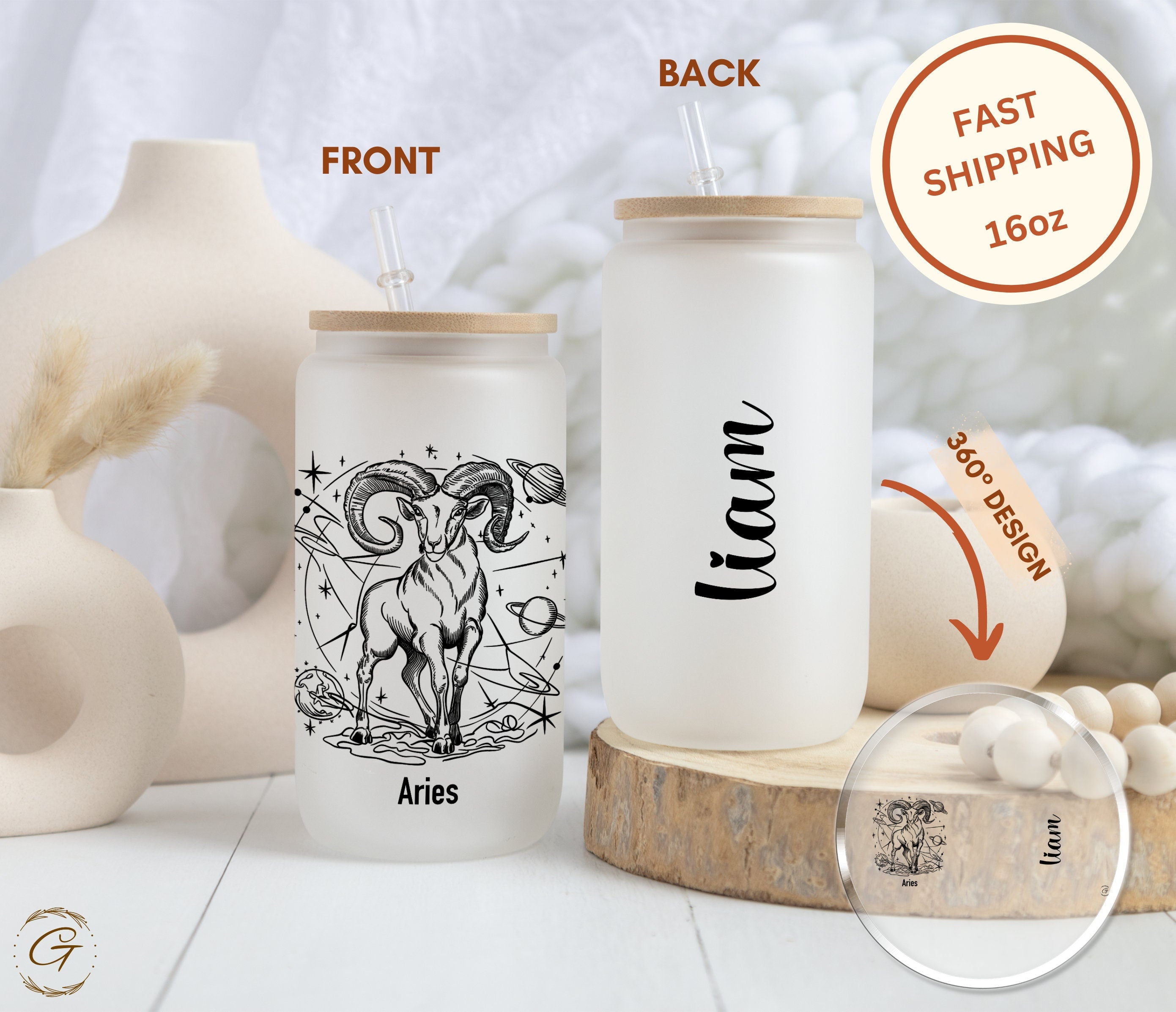 Aries Frosted Glass Cup Zodiac Sign