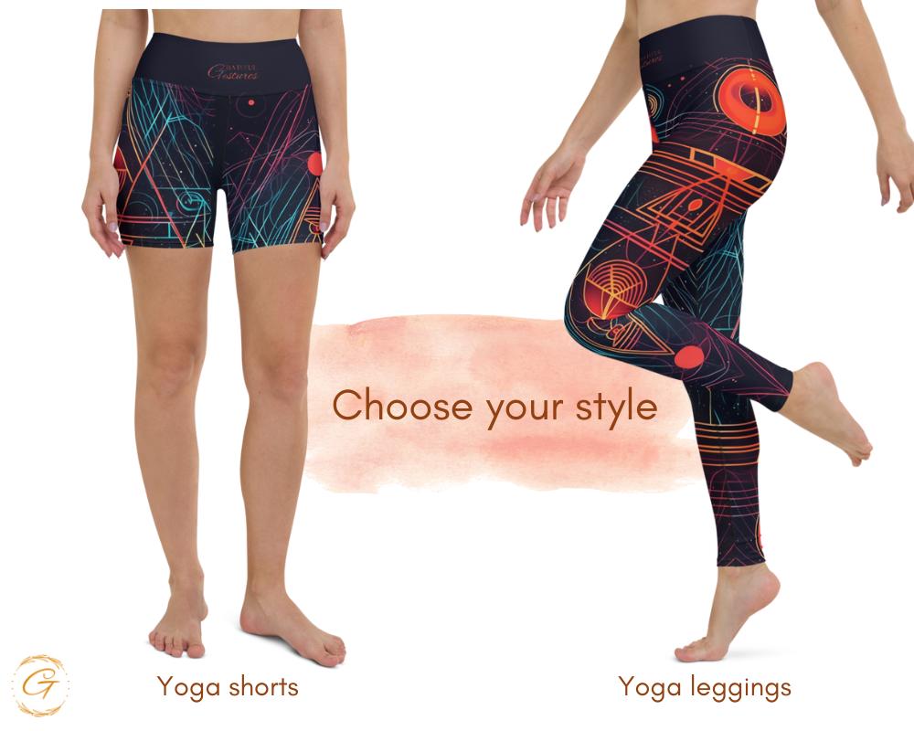 AOP Retro Sci-Fi Yoga Leggings and Shorts | High-Waisted Activewear for Women | Futuristic Workout Pants | Galaxy Compression Tights Shorts