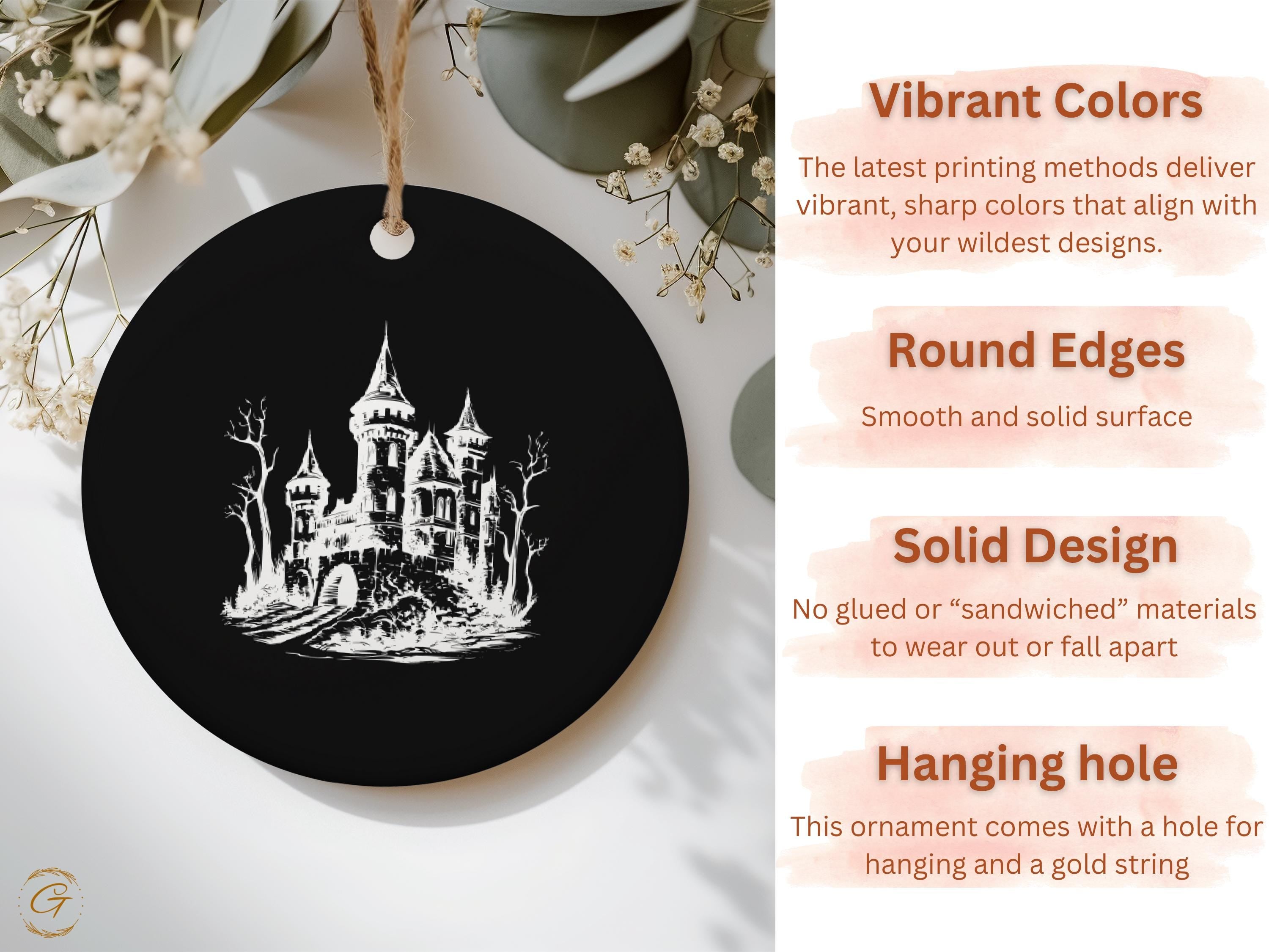 Gothic Castle Ornament, Halloween Decor, Spooky Haunted House, Unique Collectible, Black and White Decoration, Spooky Gifts Ideas for Gothic