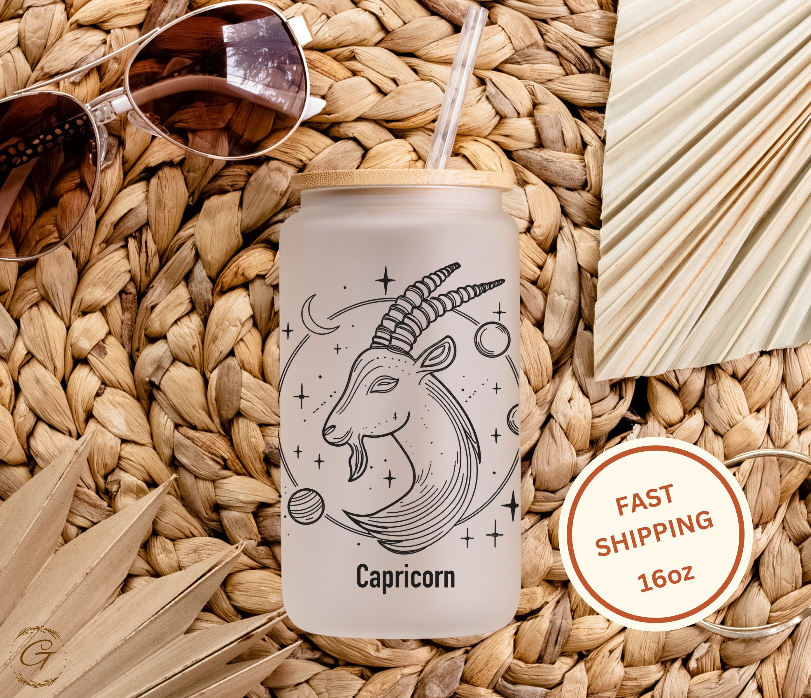 Zodiac Capricorn Frosted Glass Cup