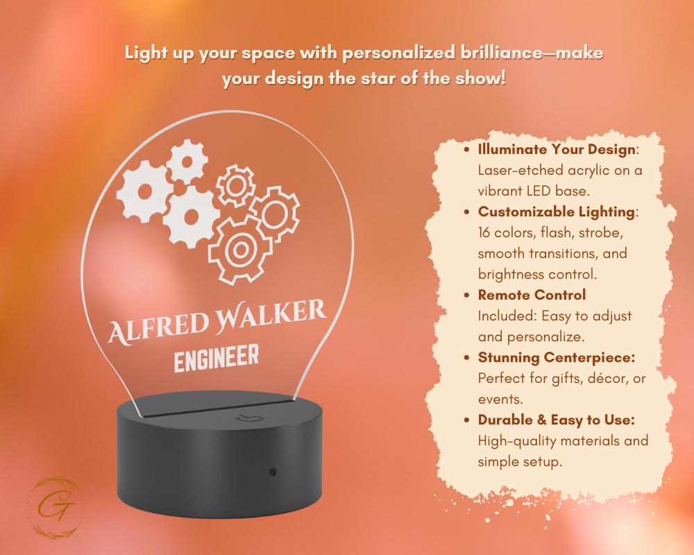 Job Engineer Design Circle Acrylic LED Sign Modern Decor DeskLight