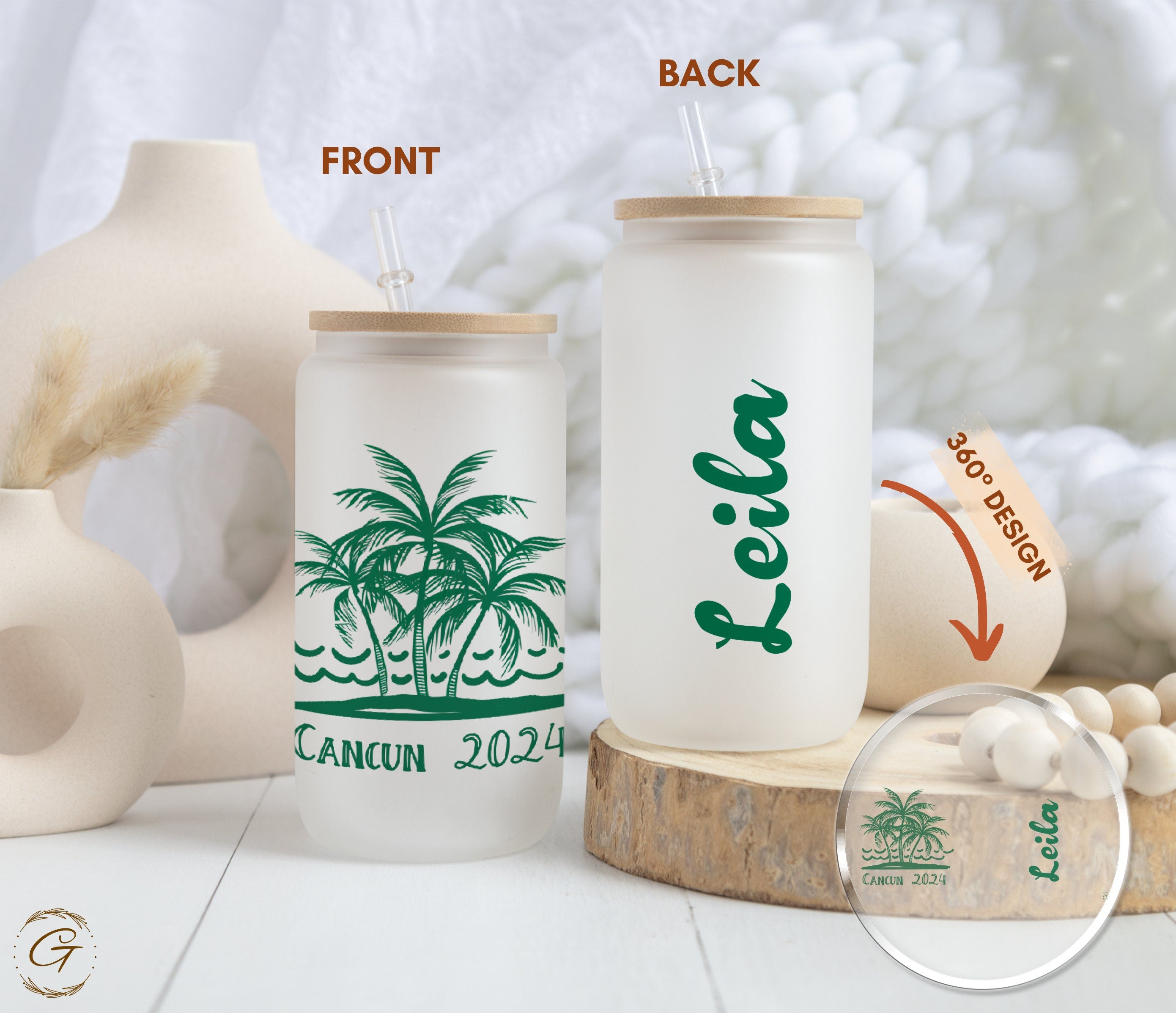 Palm Tree Cancun 2024 Personalized Frosted Glass Cup