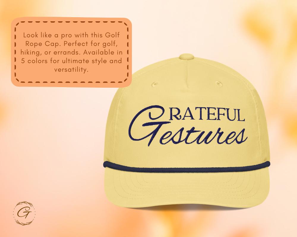 Grateful Gesture Embroidered Navy Blue Golf Rope Cap
